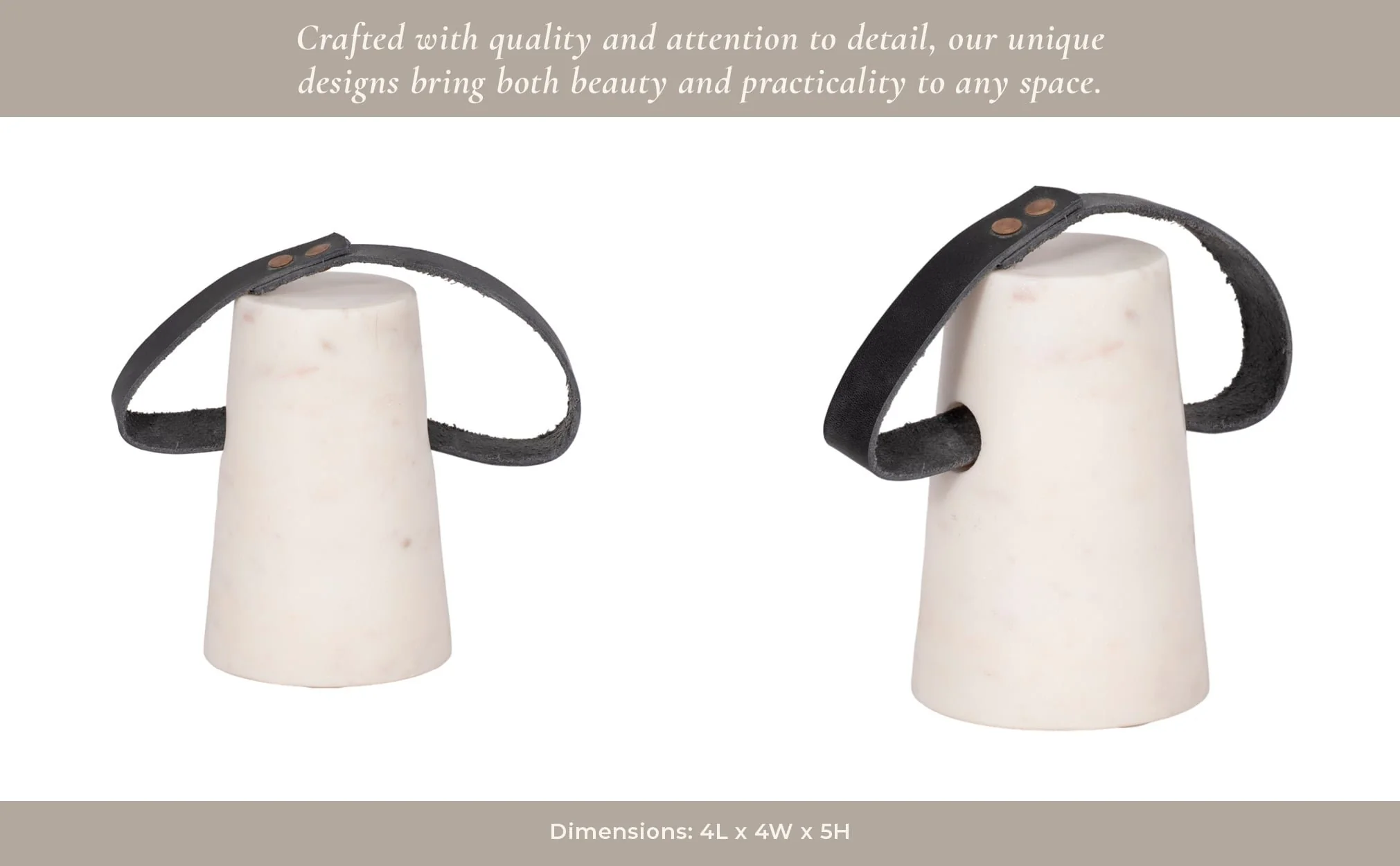 5" Marble Doorstop With Leather Handle, White/blac - Image 12