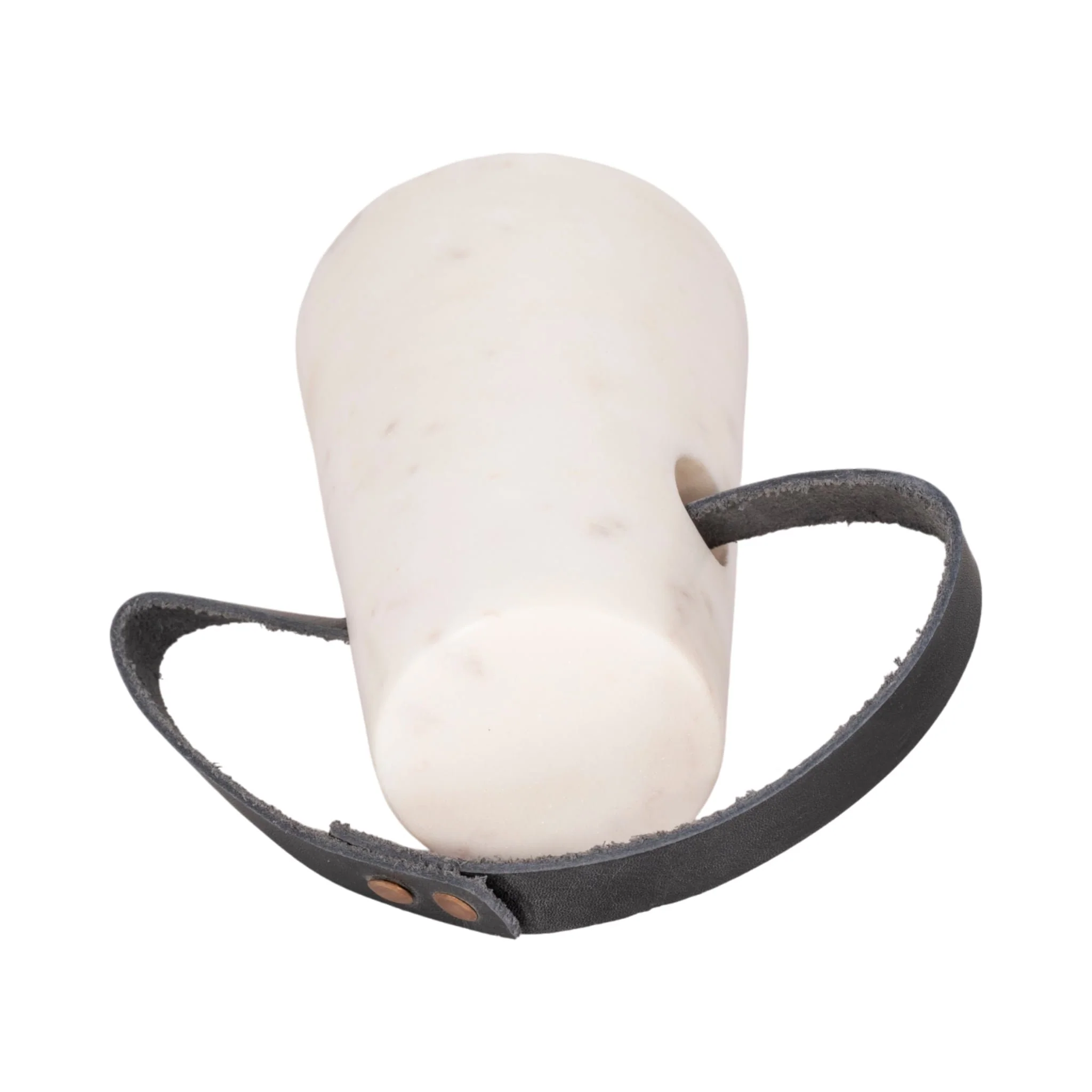 5" Marble Doorstop With Leather Handle, White/blac - Image 5