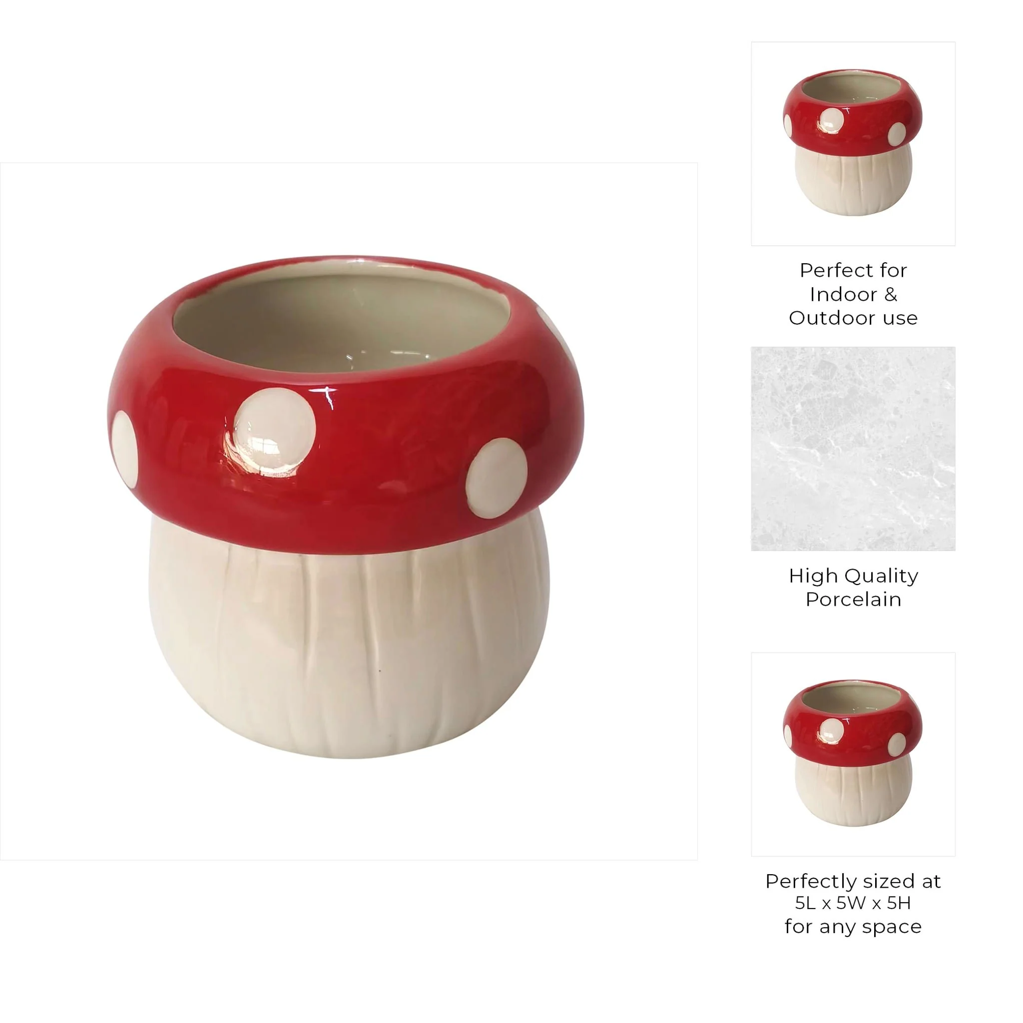 5" Mushroom Planter, White/red - Image 3