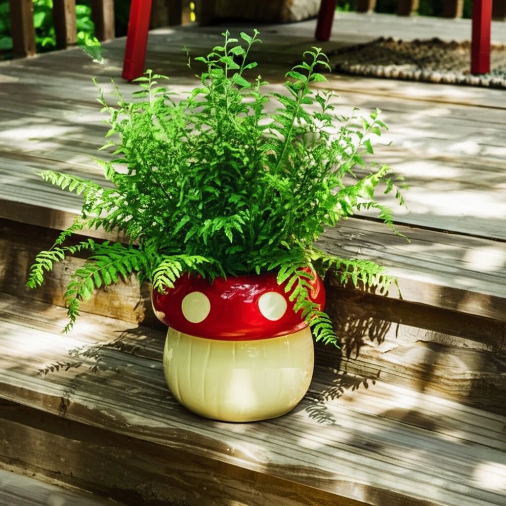 5" Mushroom Planter, White/red - Image 6