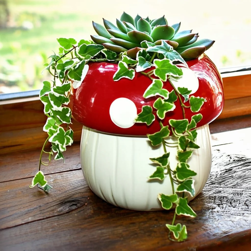 5" Mushroom Planter, White/red - Image 7