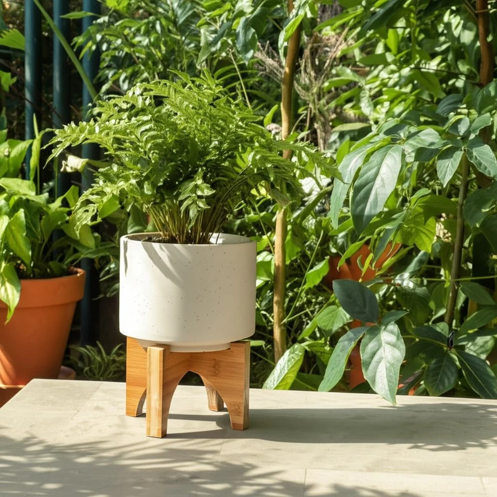 5" Planter W/ Wood Stand, Matte Beige - Image 12