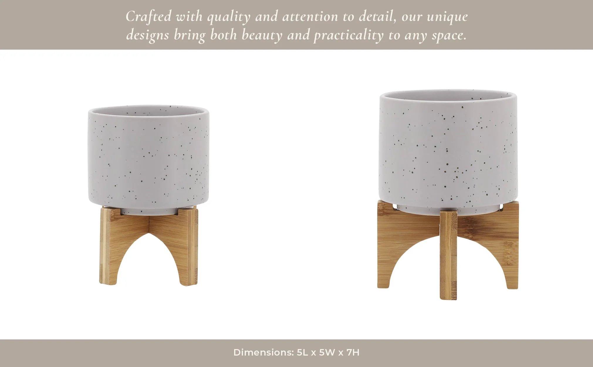5" Planter W/ Wood Stand, Matte Beige - Image 13
