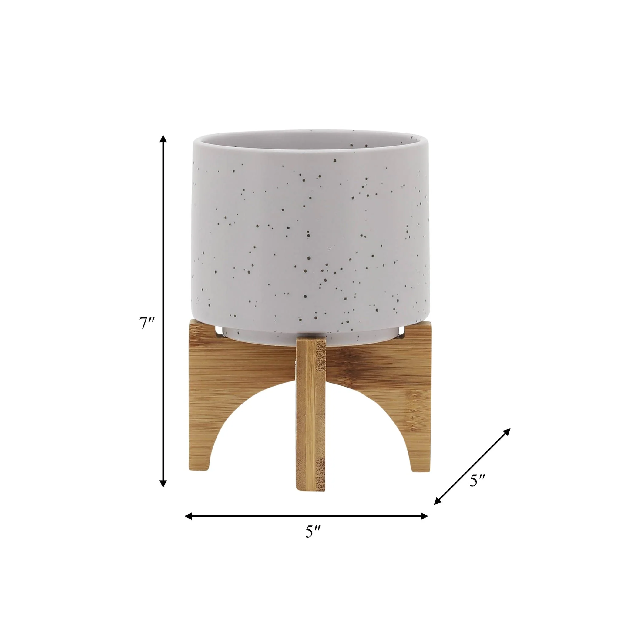 5" Planter W/ Wood Stand, Matte Beige - Image 8