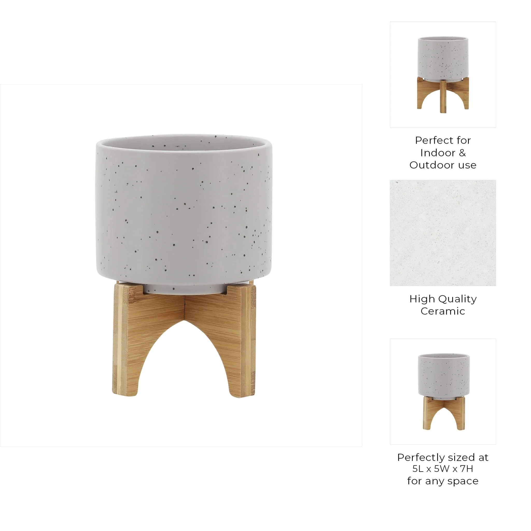 5" Planter W/ Wood Stand, Matte Beige - Image 9