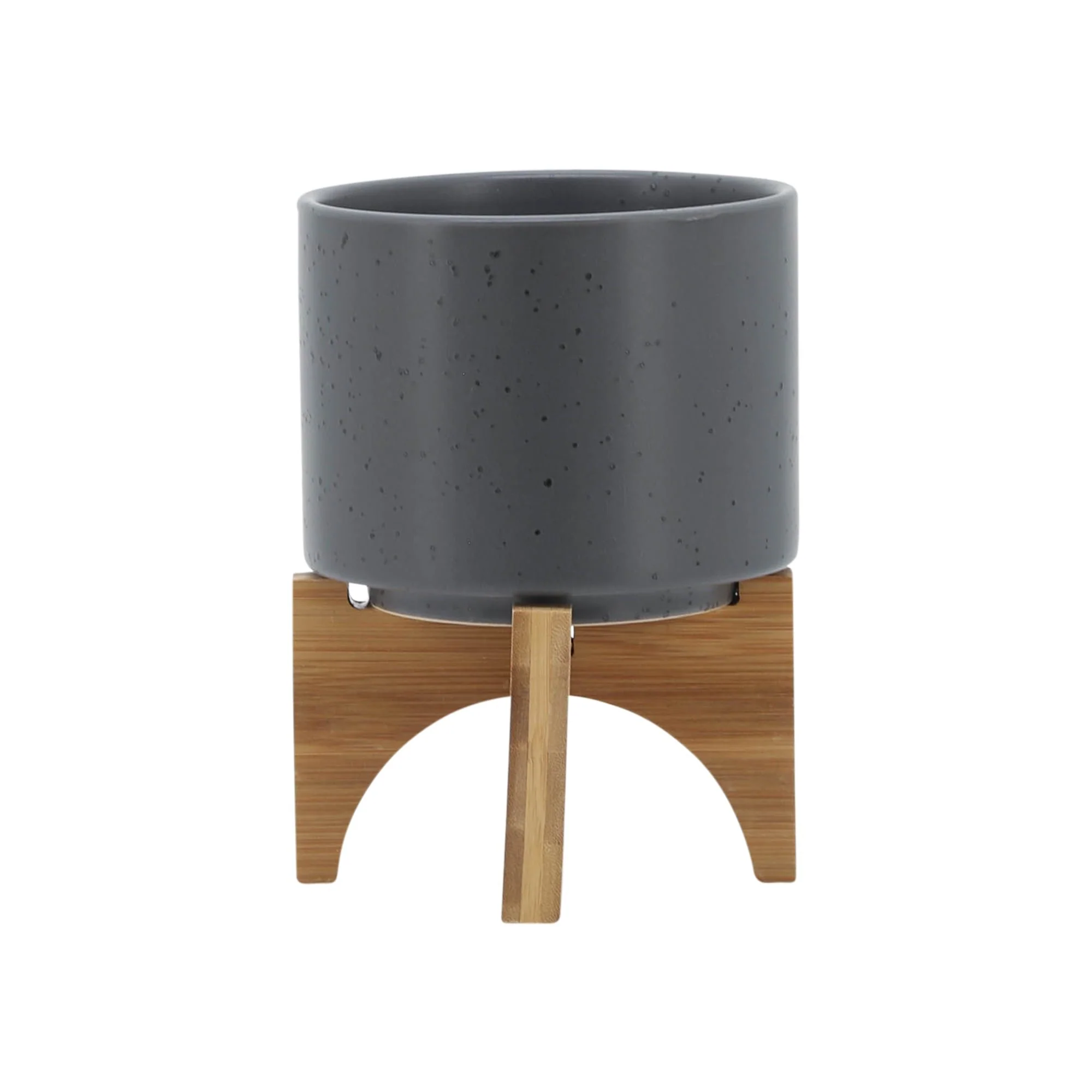 5" Planter W/ Wood Stand, Matte Gray - Image 2