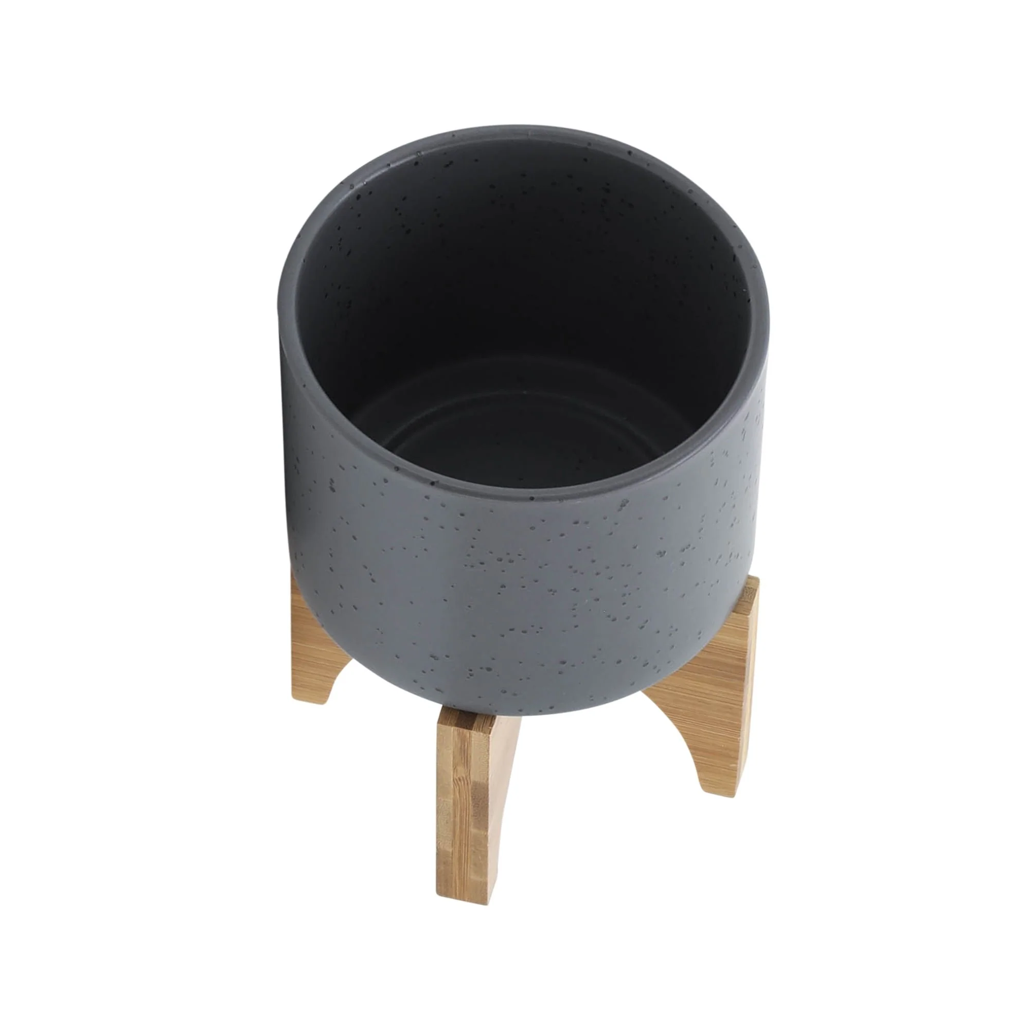 5" Planter W/ Wood Stand, Matte Gray - Image 4
