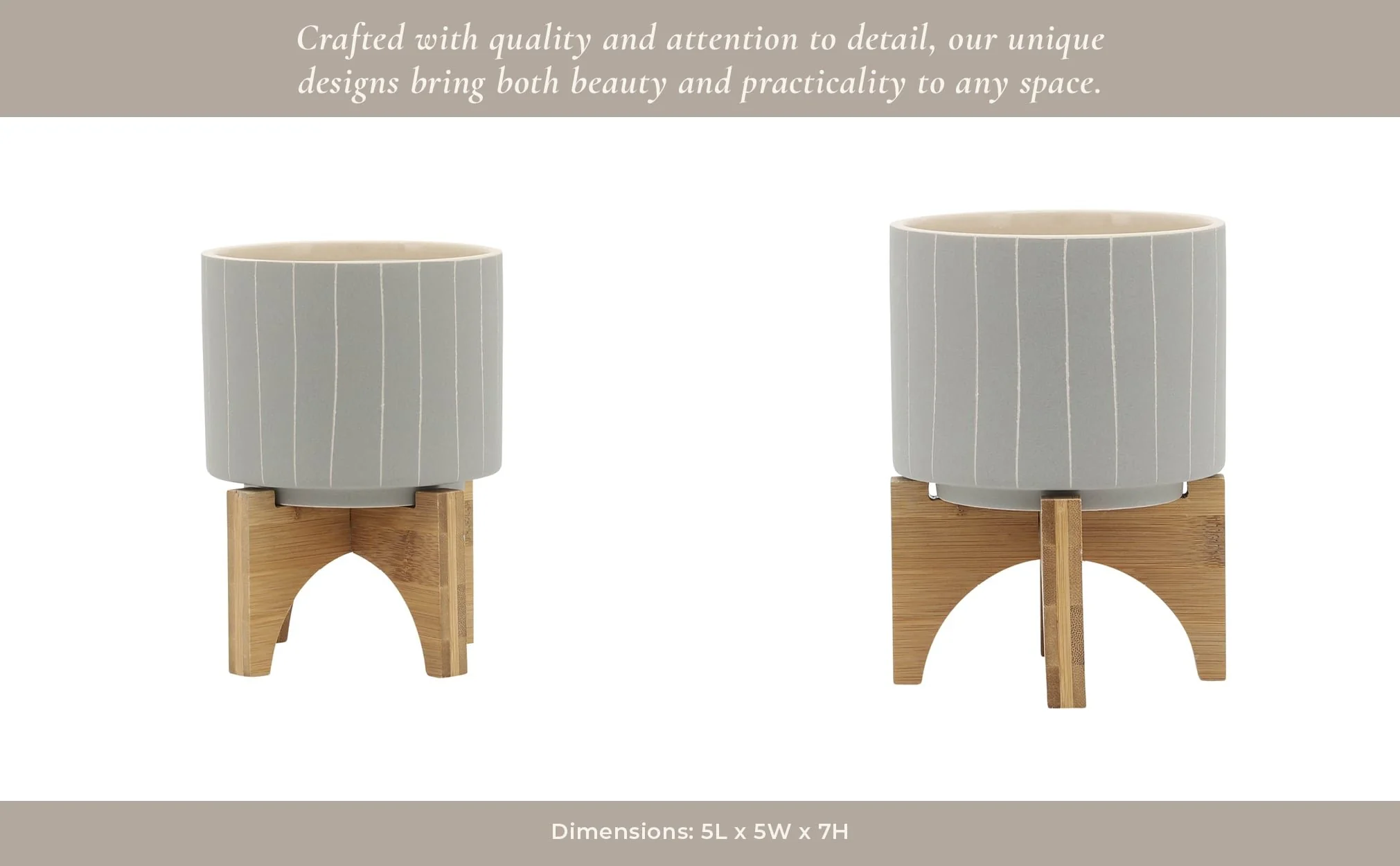5" Stripes Planter W/ Stand, Tan - Image 11