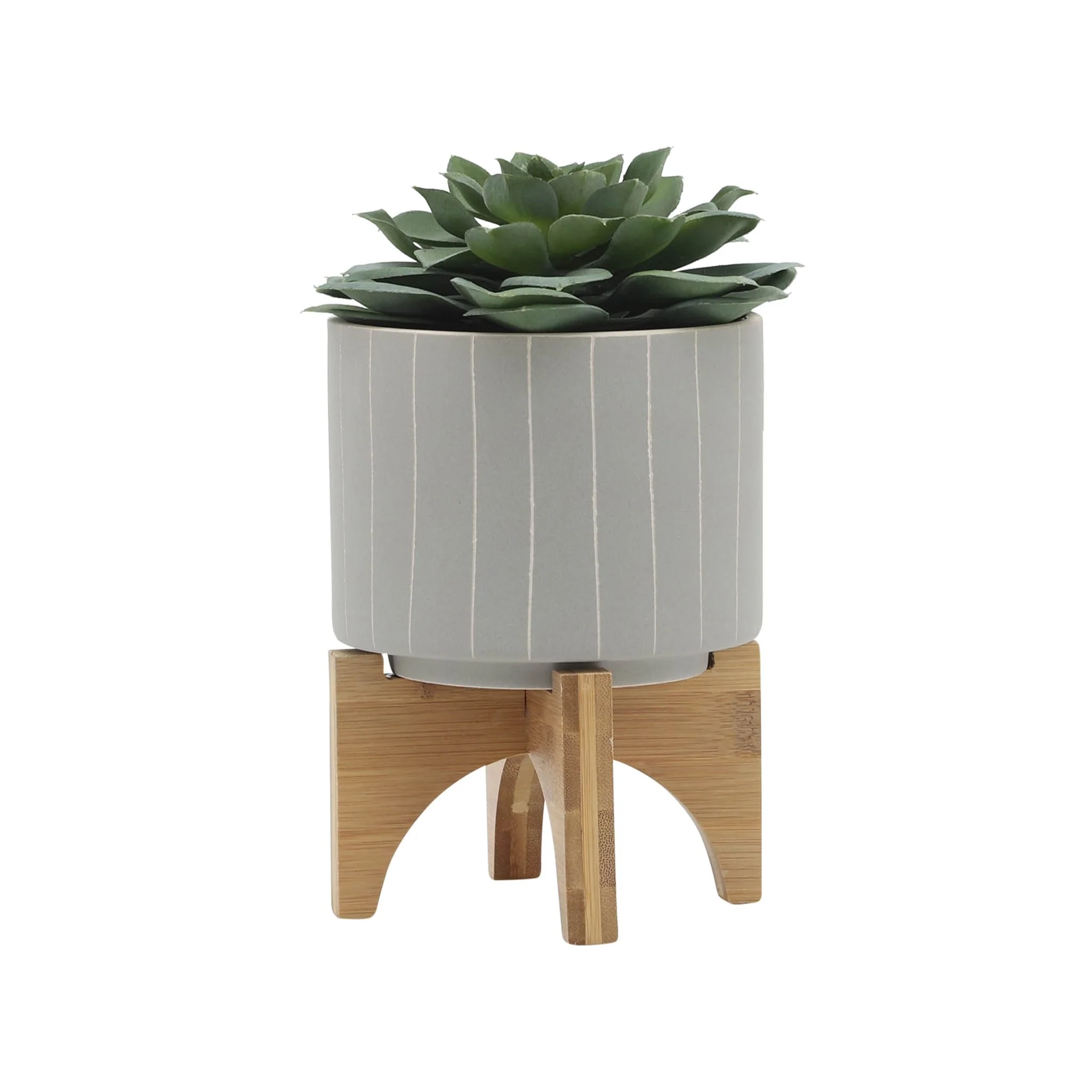 5" Stripes Planter W/ Stand, Tan - Image 3