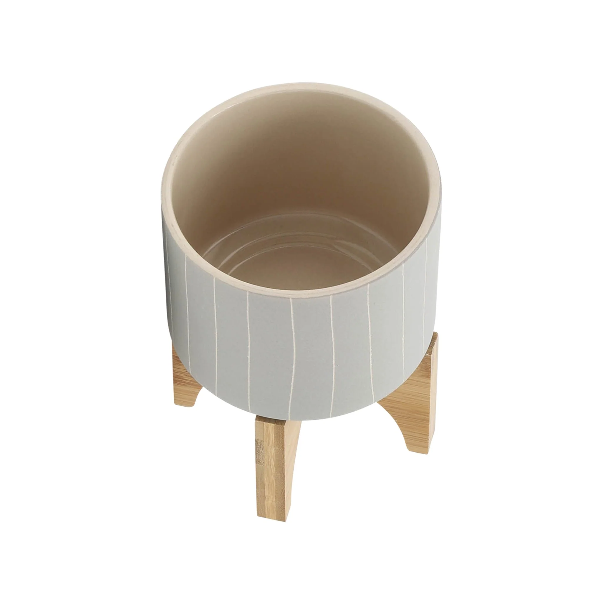 5" Stripes Planter W/ Stand, Tan - Image 4