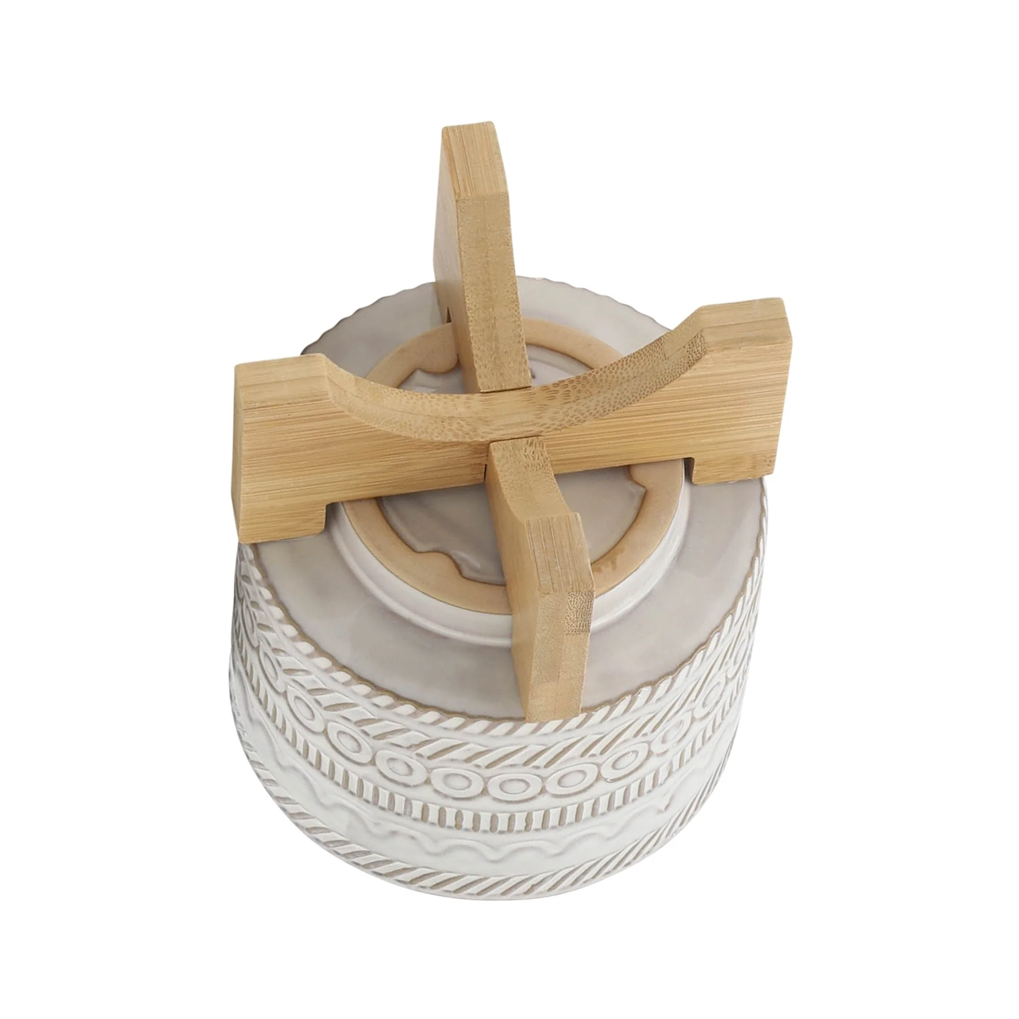 5" Tribal Planter W/ Wood Stand, Beige - Image 5