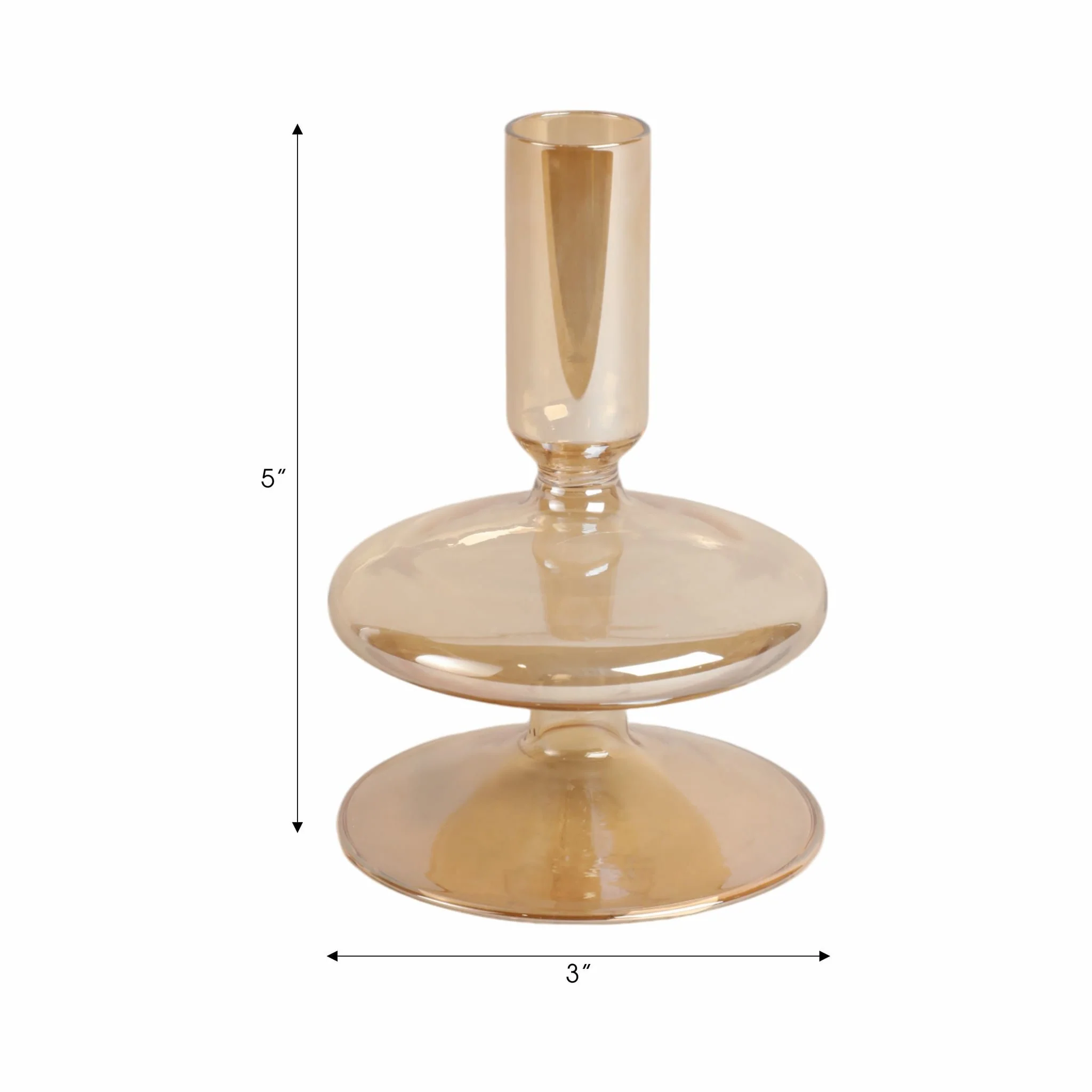 5" Vintage Glass Taper Candle Holder, Gold Luster - Image 2