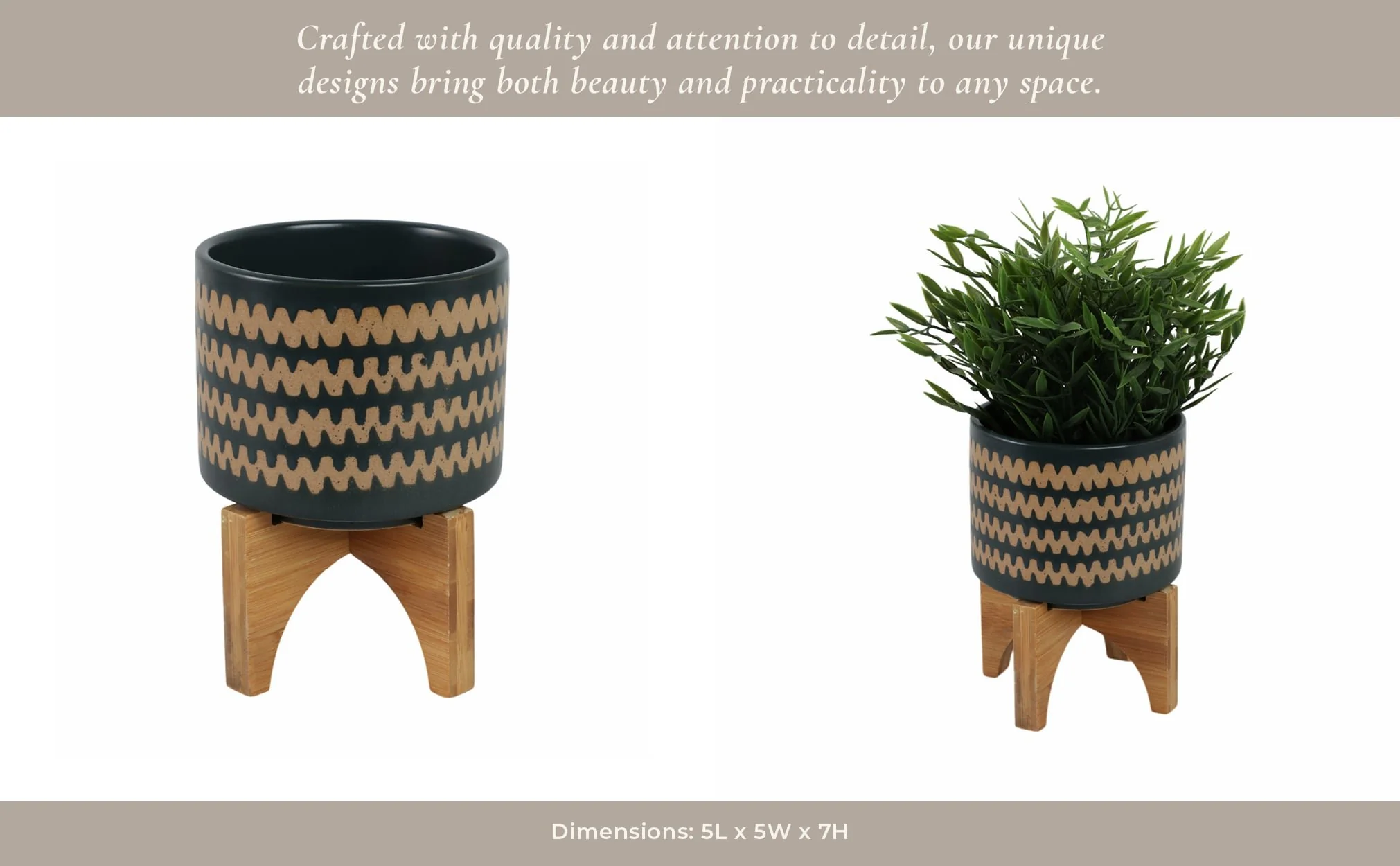 5" Zig-zag Planter W/ Stand, Teal - Image 12