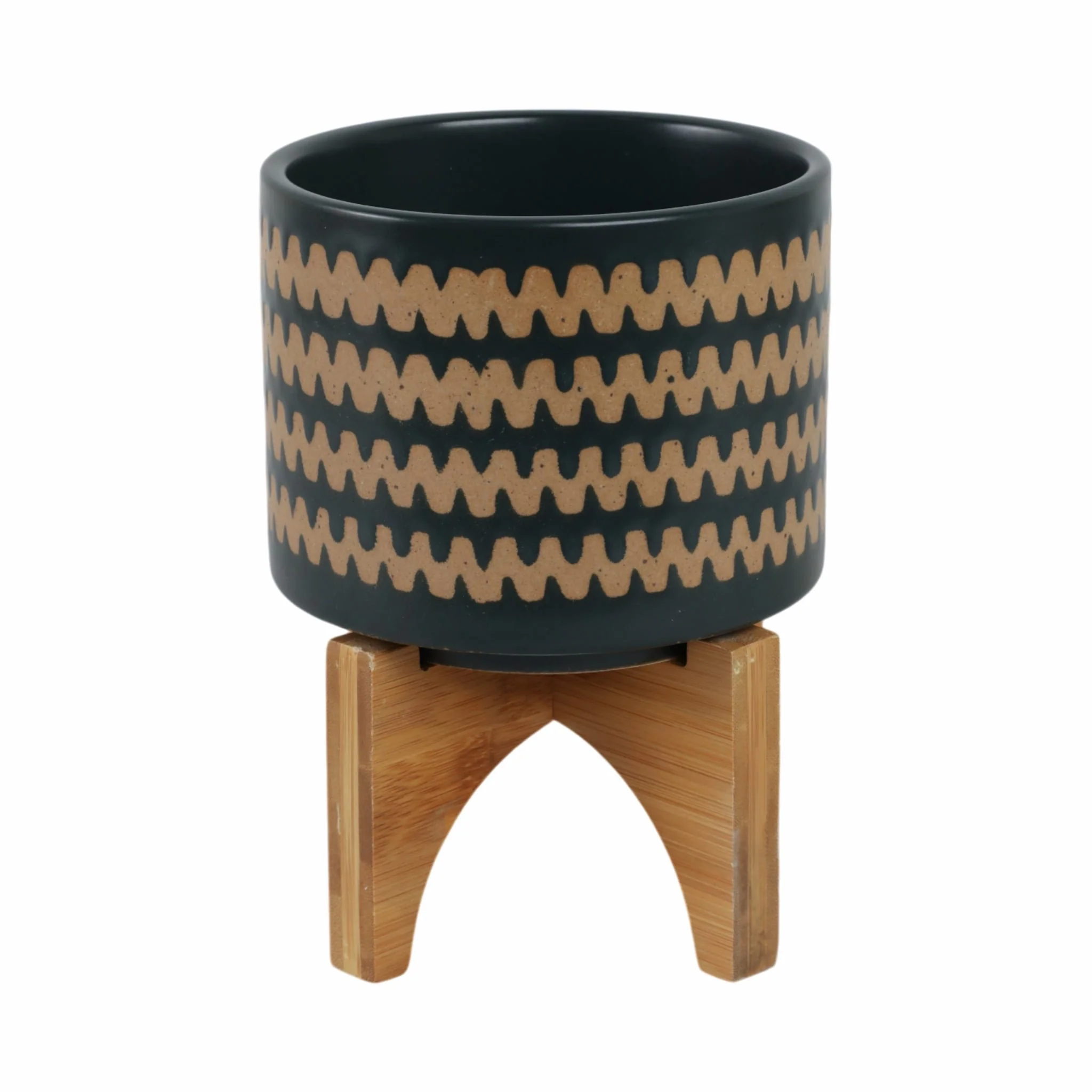 5" Zig-zag Planter W/ Stand, Teal - Image 3