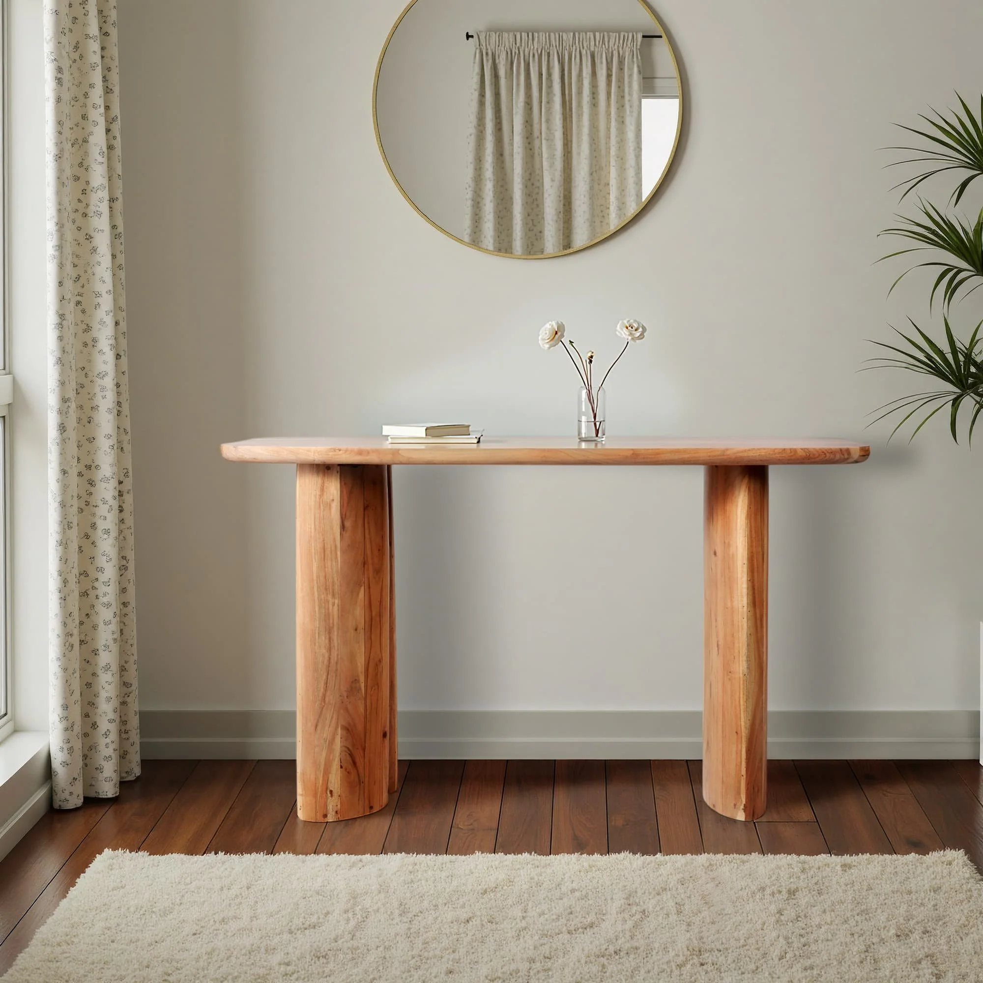 51x30 Acacia Curved Leg Console Table, Nat - Image 10