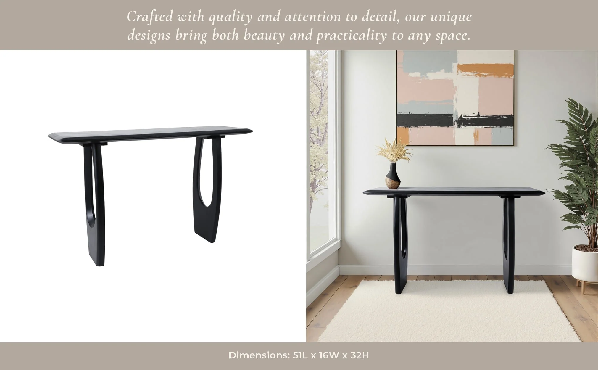51x32 Modern Mid-century Console Table, Blk 2bxs - Image 10