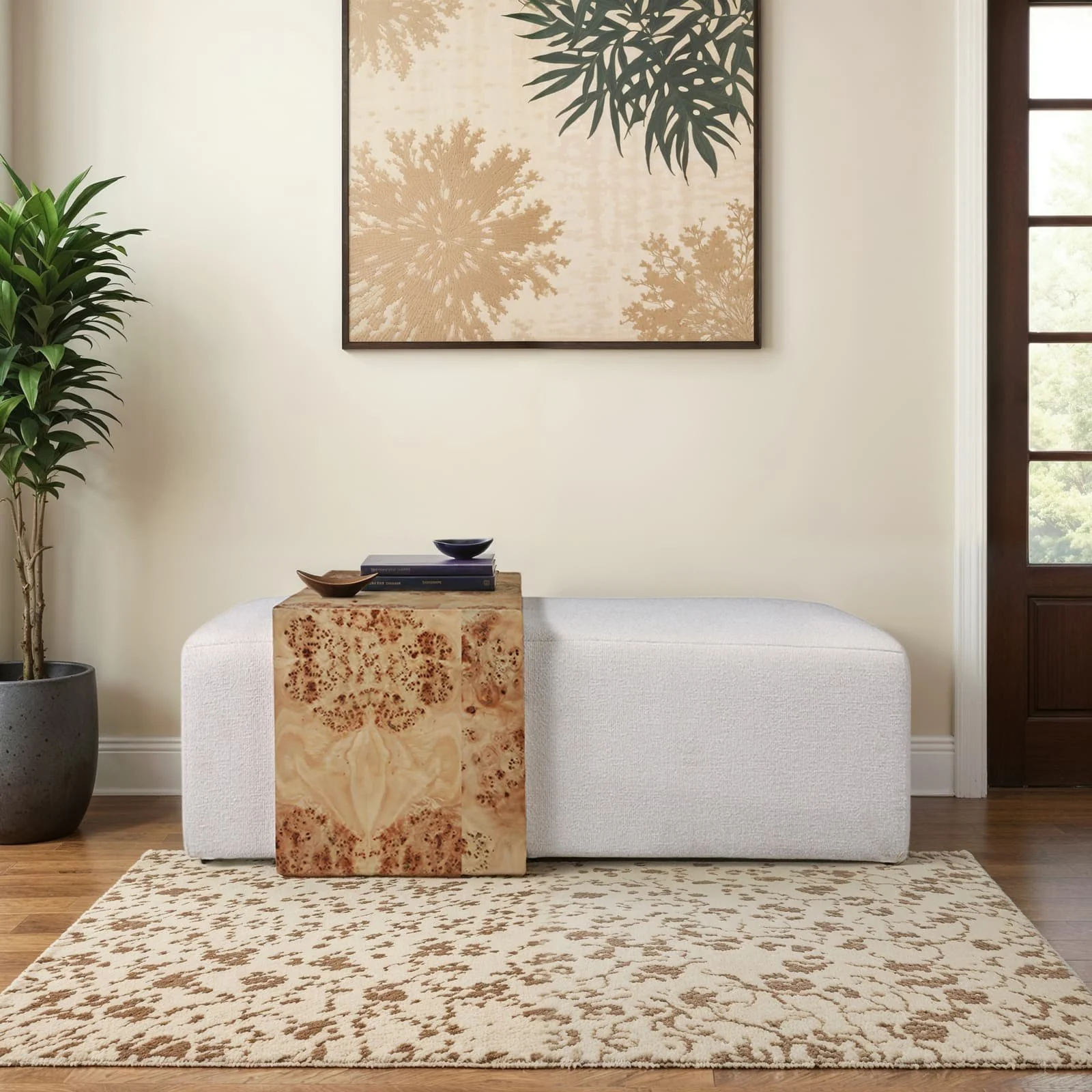53" Rectangular Ottoman With Burl Wood Table, Ivor - Image 10