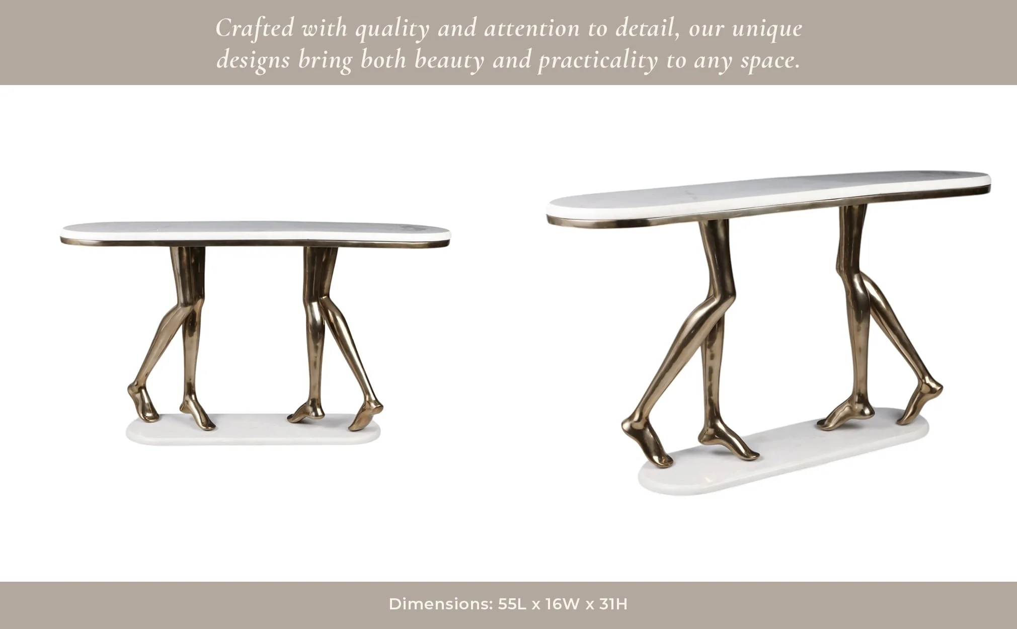 55" Console Table Polished Deep Metal W/marble Wht - Image 10