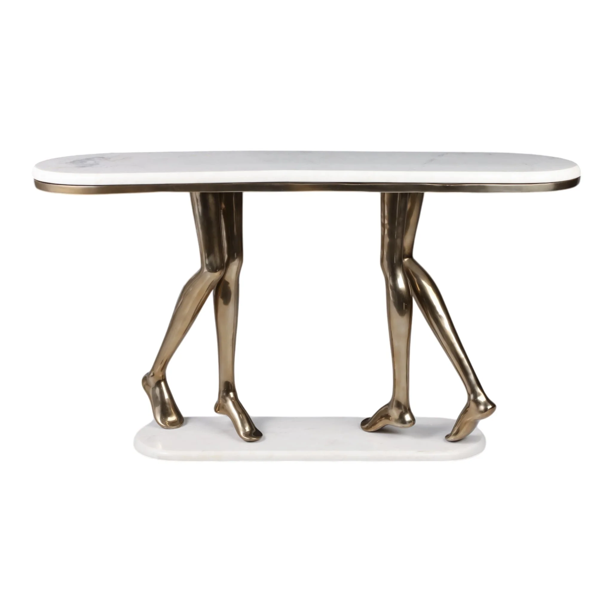 55" Console Table Polished Deep Metal W/marble Wht - Image 4