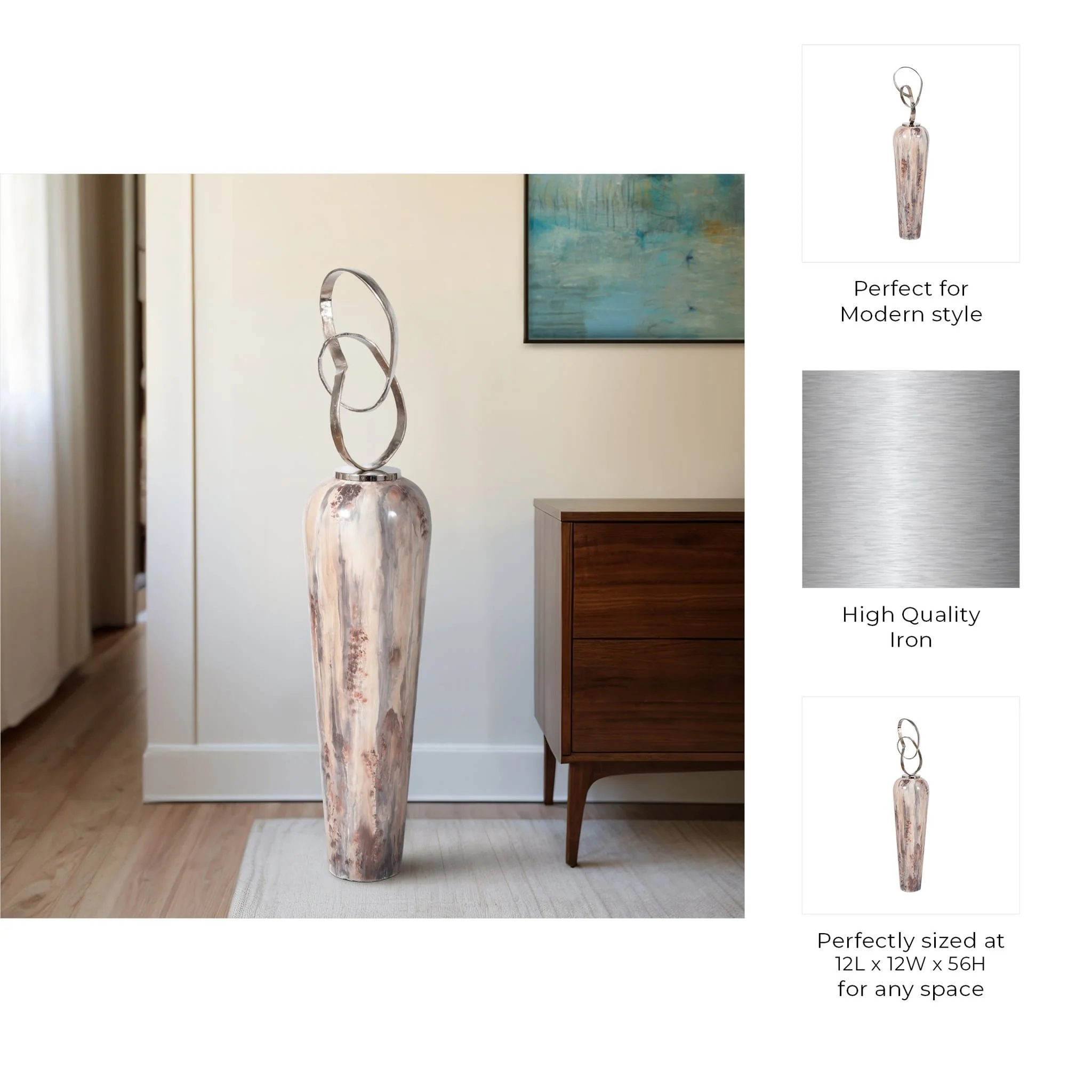 56" Floor Vase With Loop Swirl Top, Ivory - Image 8