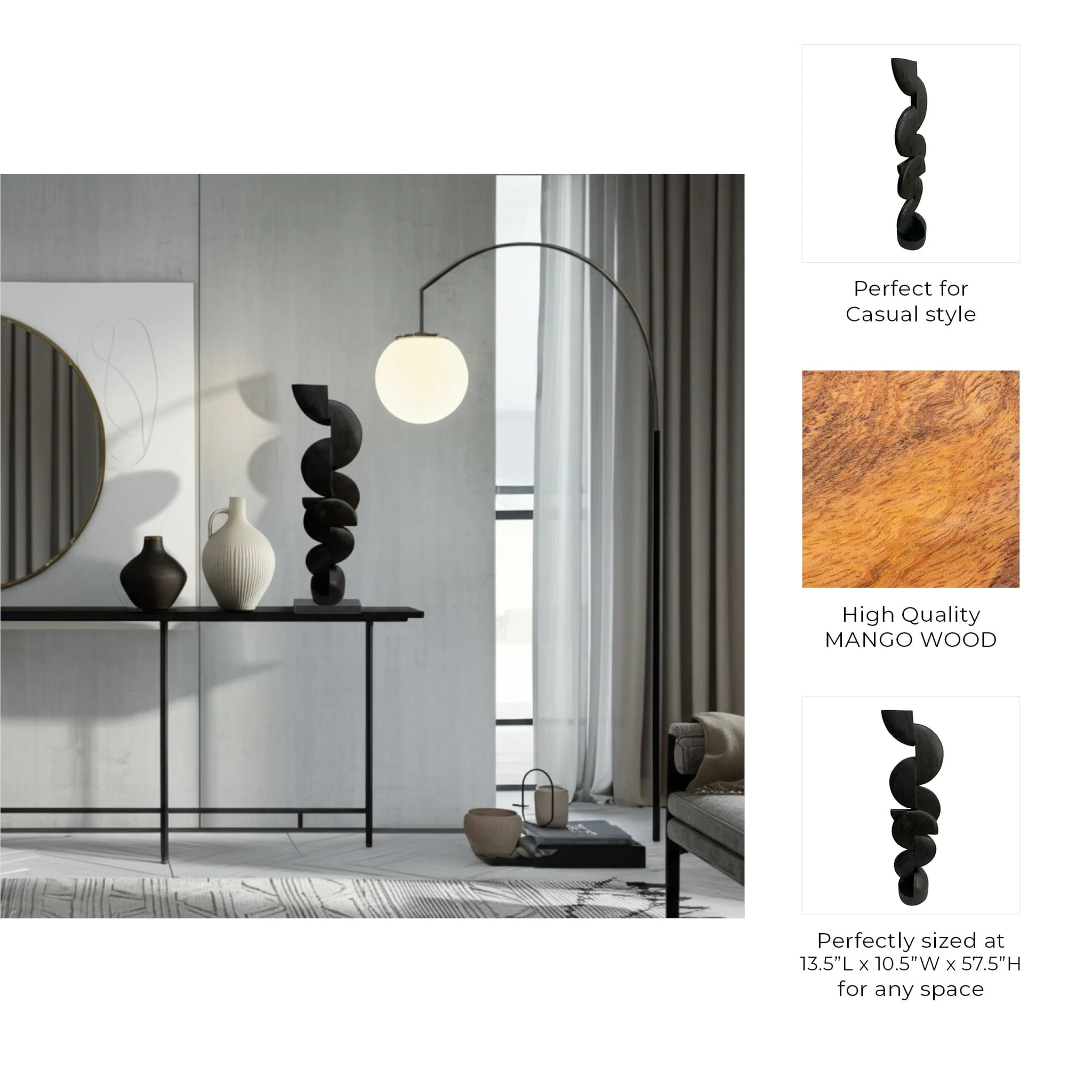 57" Abstract Sculpture, Black - Image 2