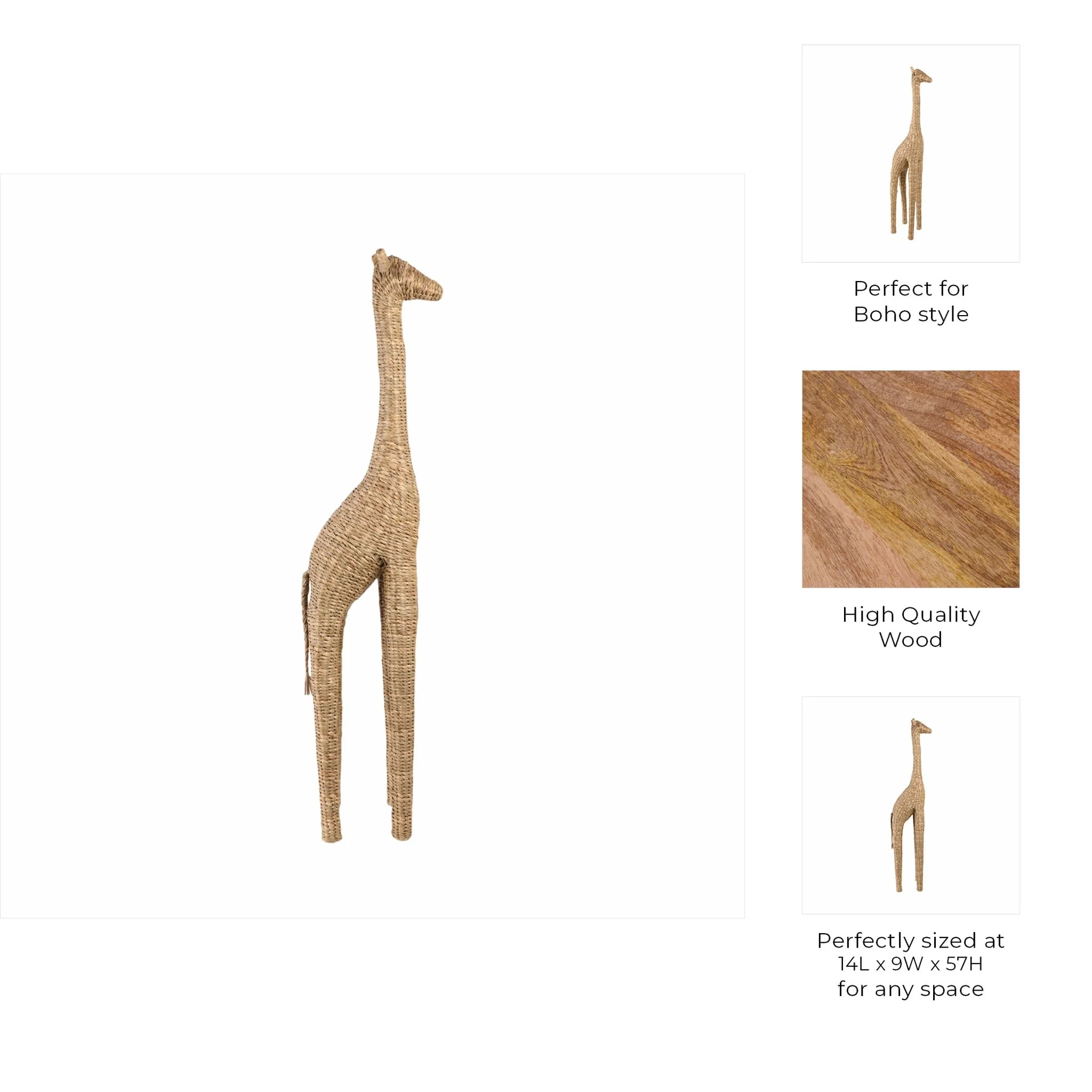 57" Woven Mendong Giraffe, Natural - Image 9