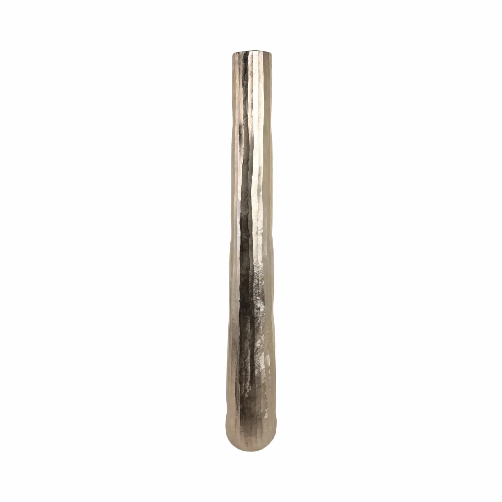 58" Rounded Etched Metal Floor Vase, Silver - Image 2