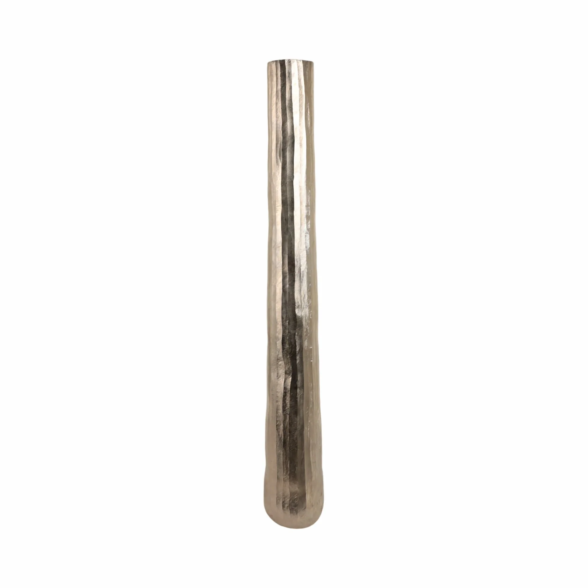 58" Rounded Etched Metal Floor Vase, Silver - Image 3