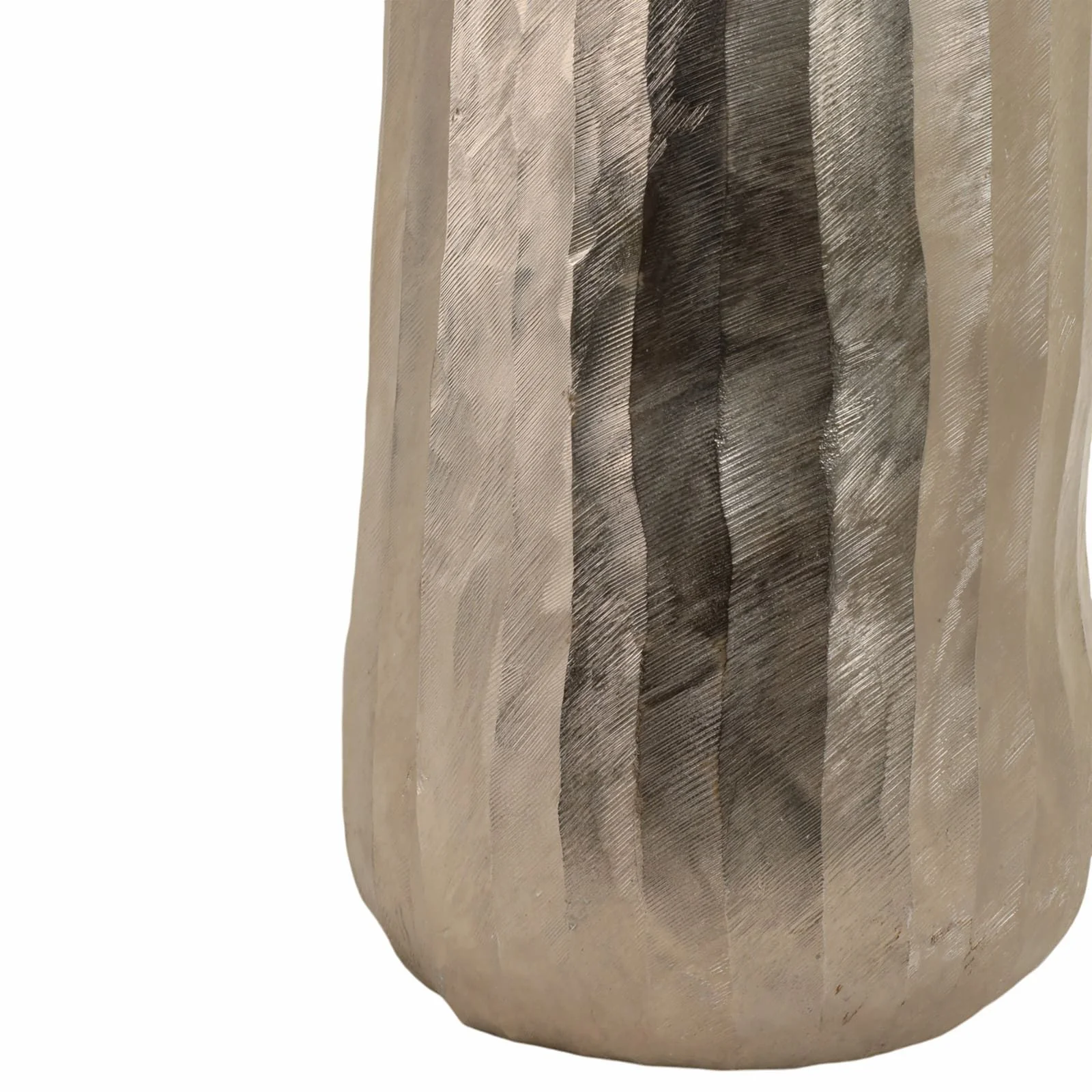58" Rounded Etched Metal Floor Vase, Silver - Image 5
