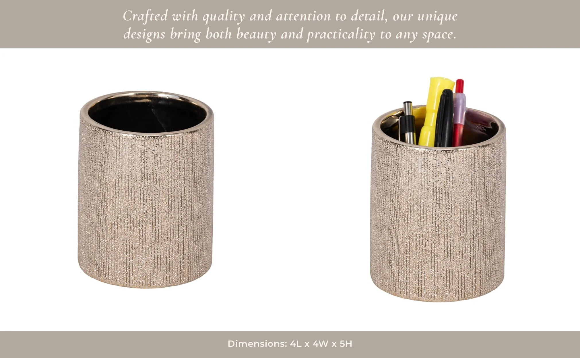 5"h Beaded Pencil Holder, Champagne - Image 14