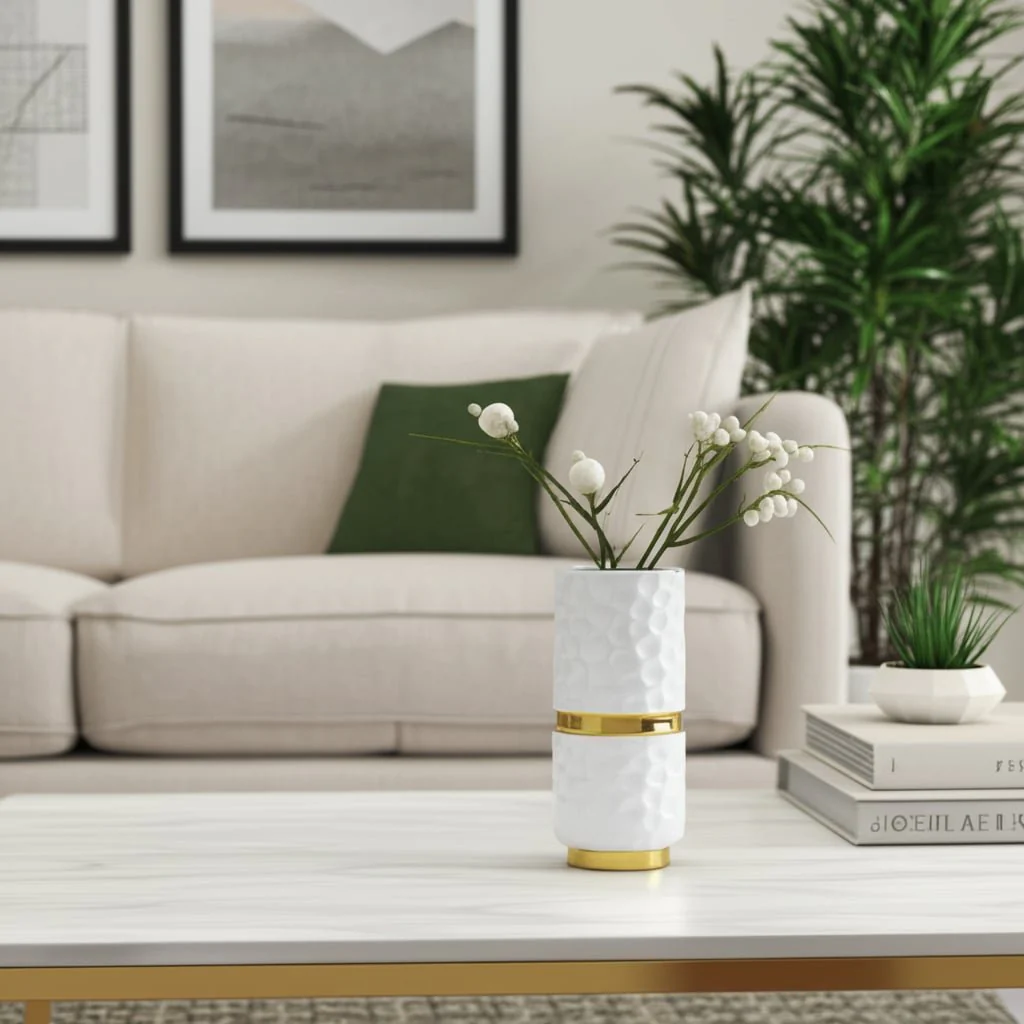 5x10"h Belted Vase, White/gold - Image 13