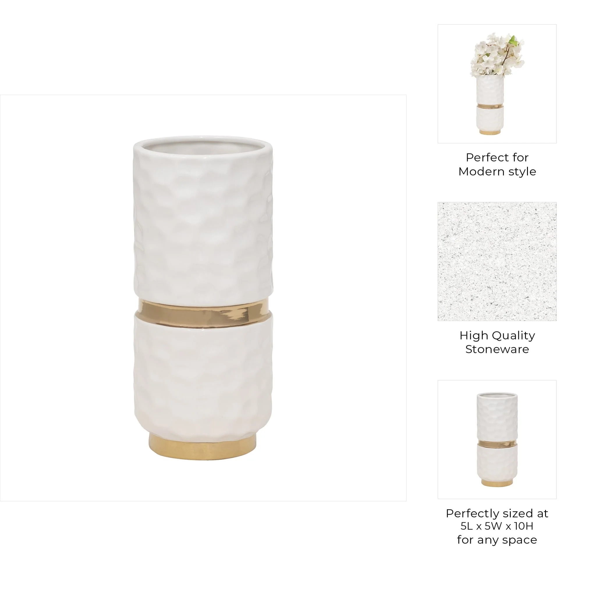 5x10"h Belted Vase, White/gold - Image 9