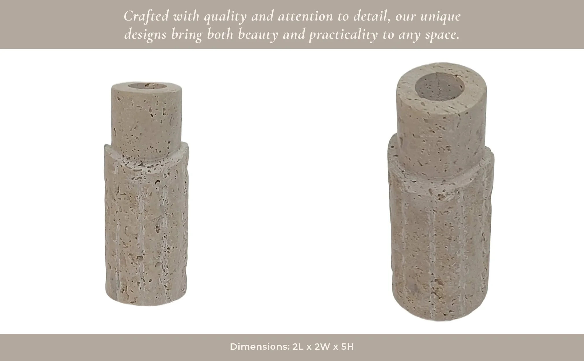 5x2" Raw Edge Travertine Taper Holder, Tan - Image 13