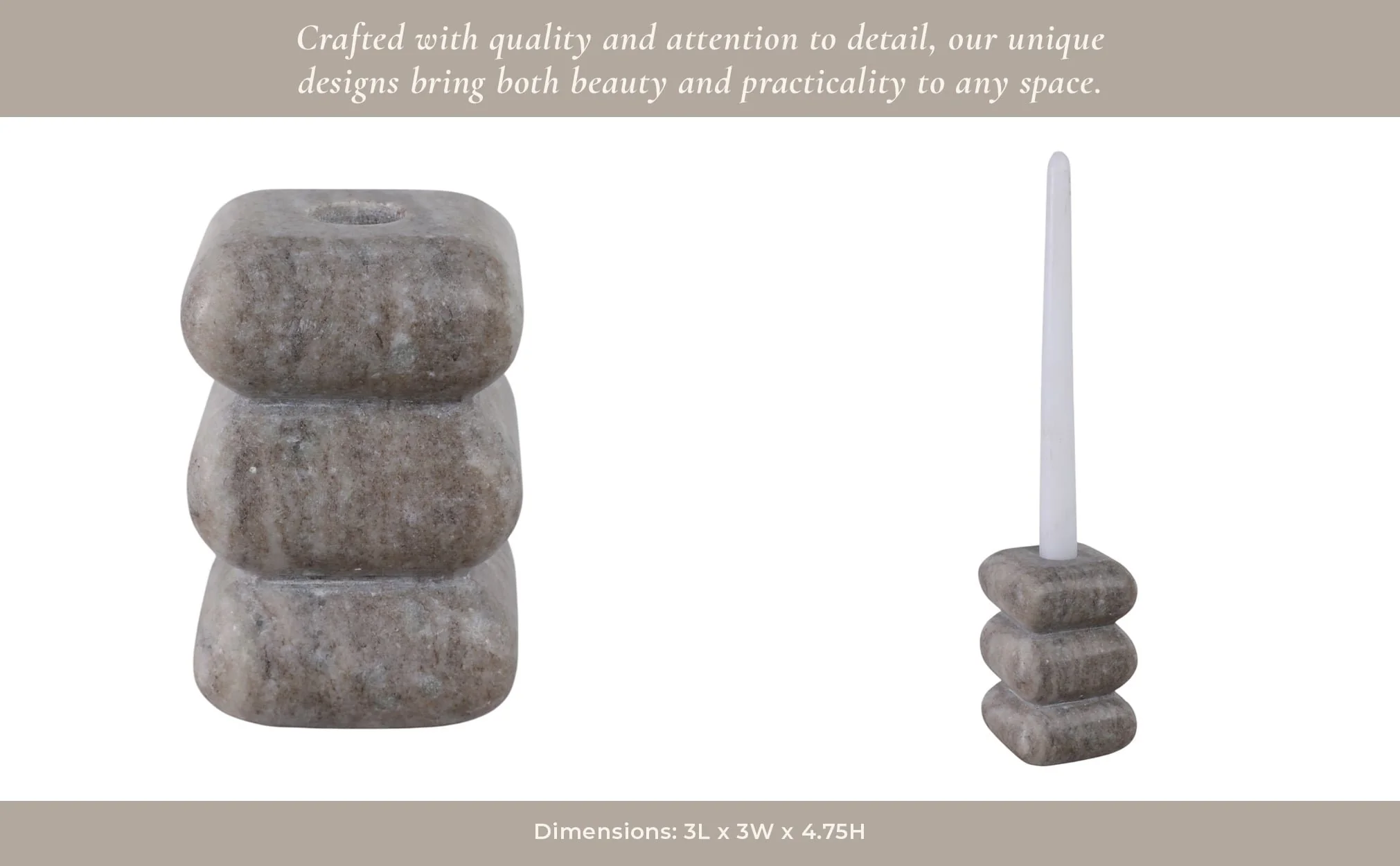 5x3" Curvy Marble Taper Holder, Beige - Image 12