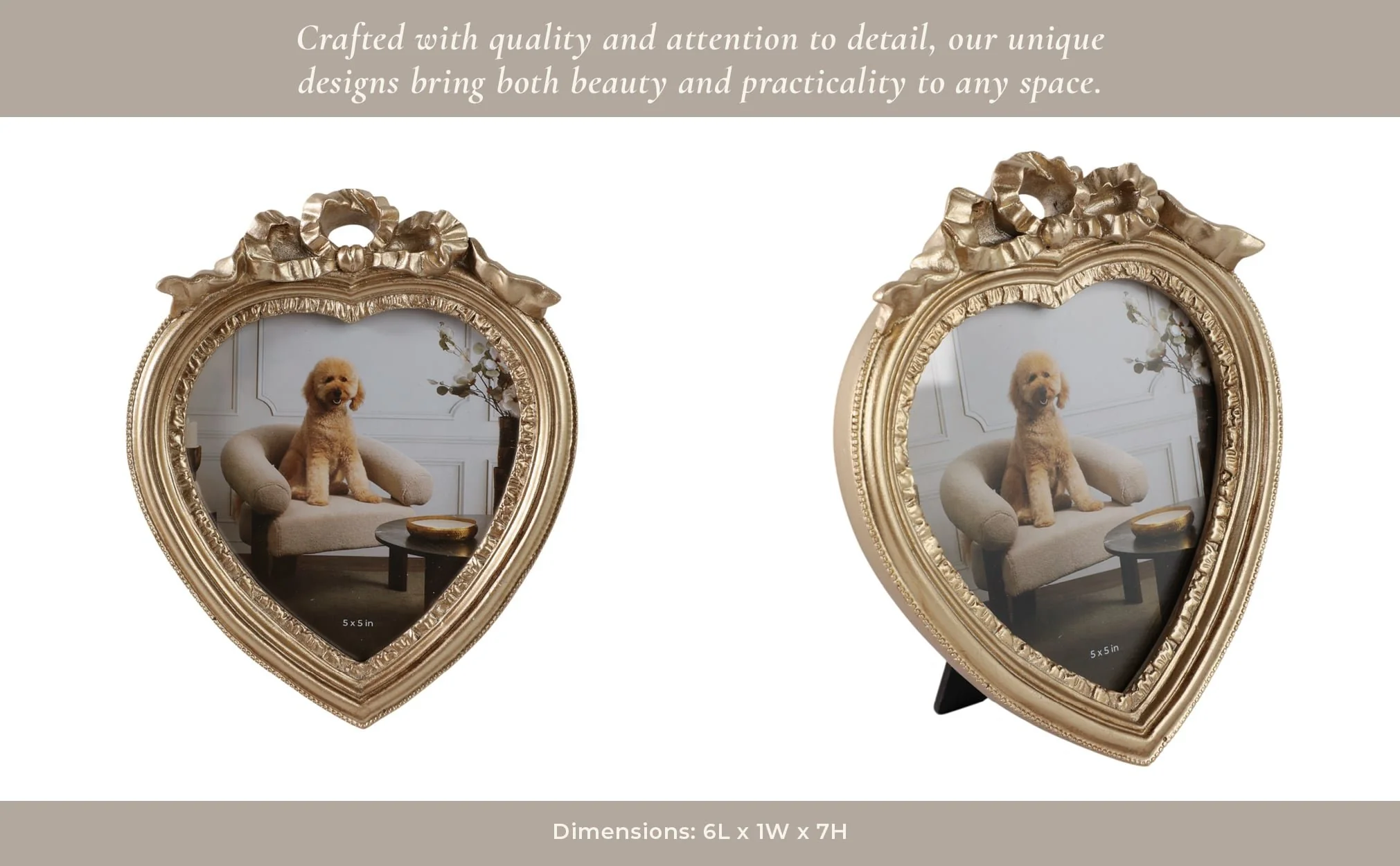 5x5 Coquette Heart Photo Frame, Gold - Image 11