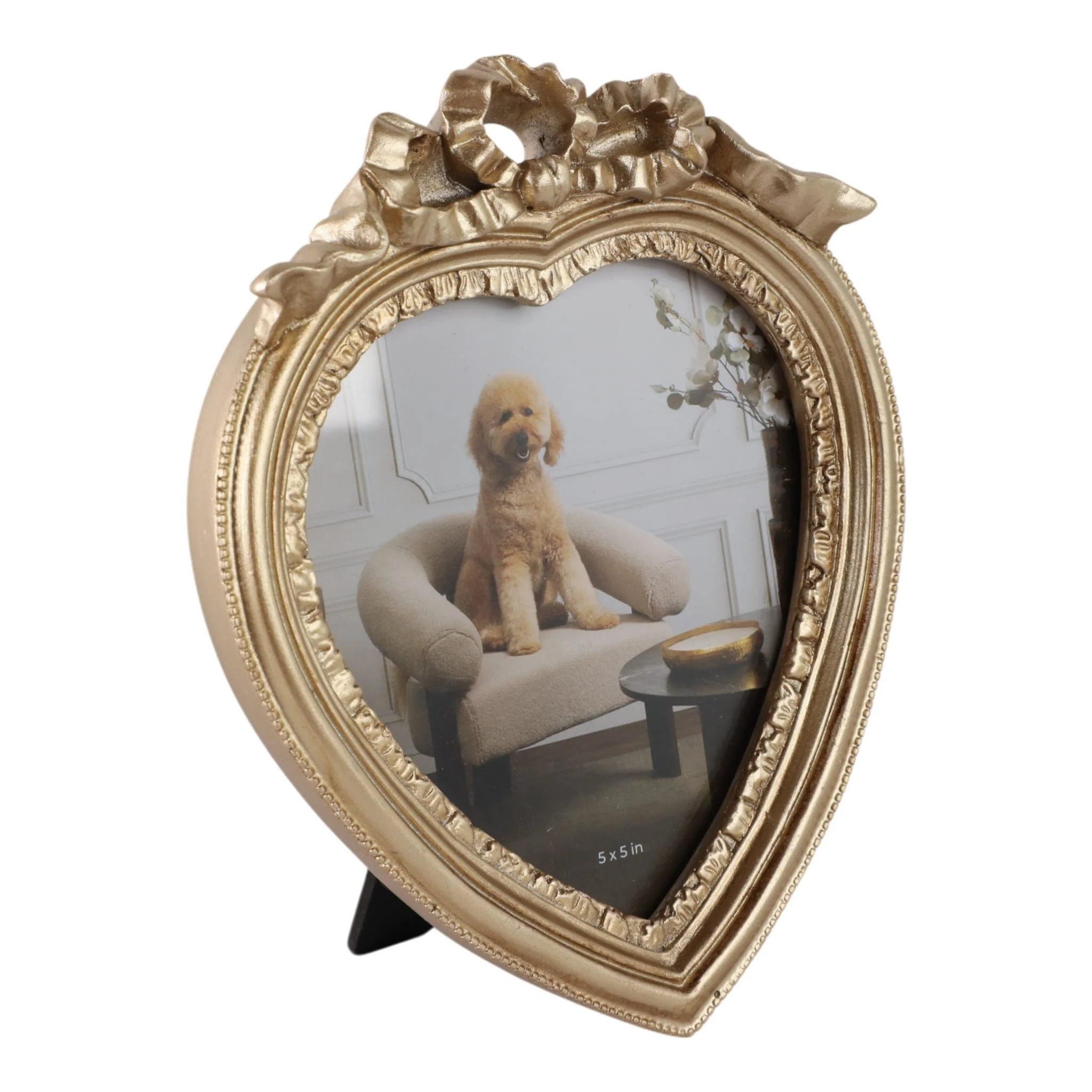 5x5 Coquette Heart Photo Frame, Gold - Image 2