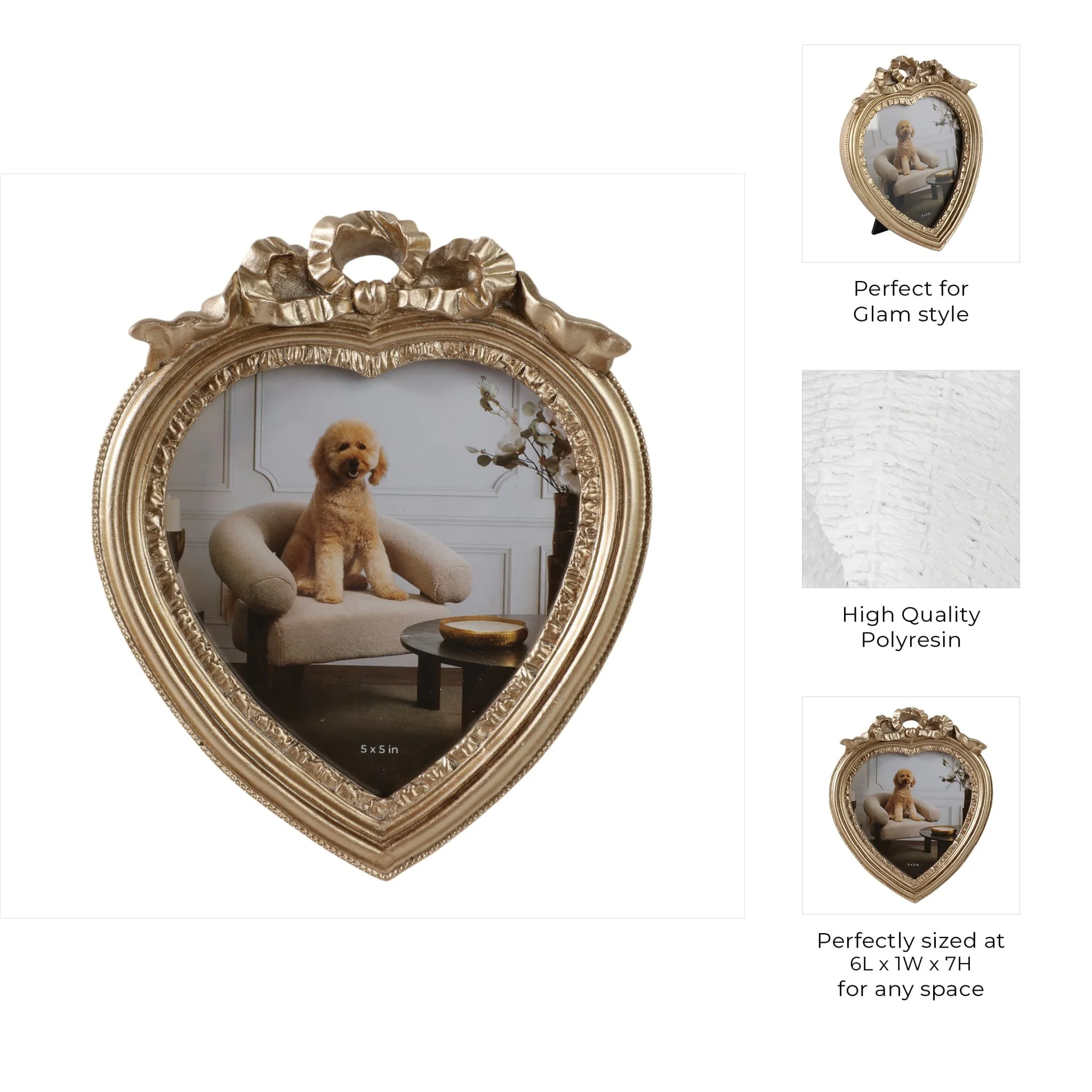 5x5 Coquette Heart Photo Frame, Gold - Image 8