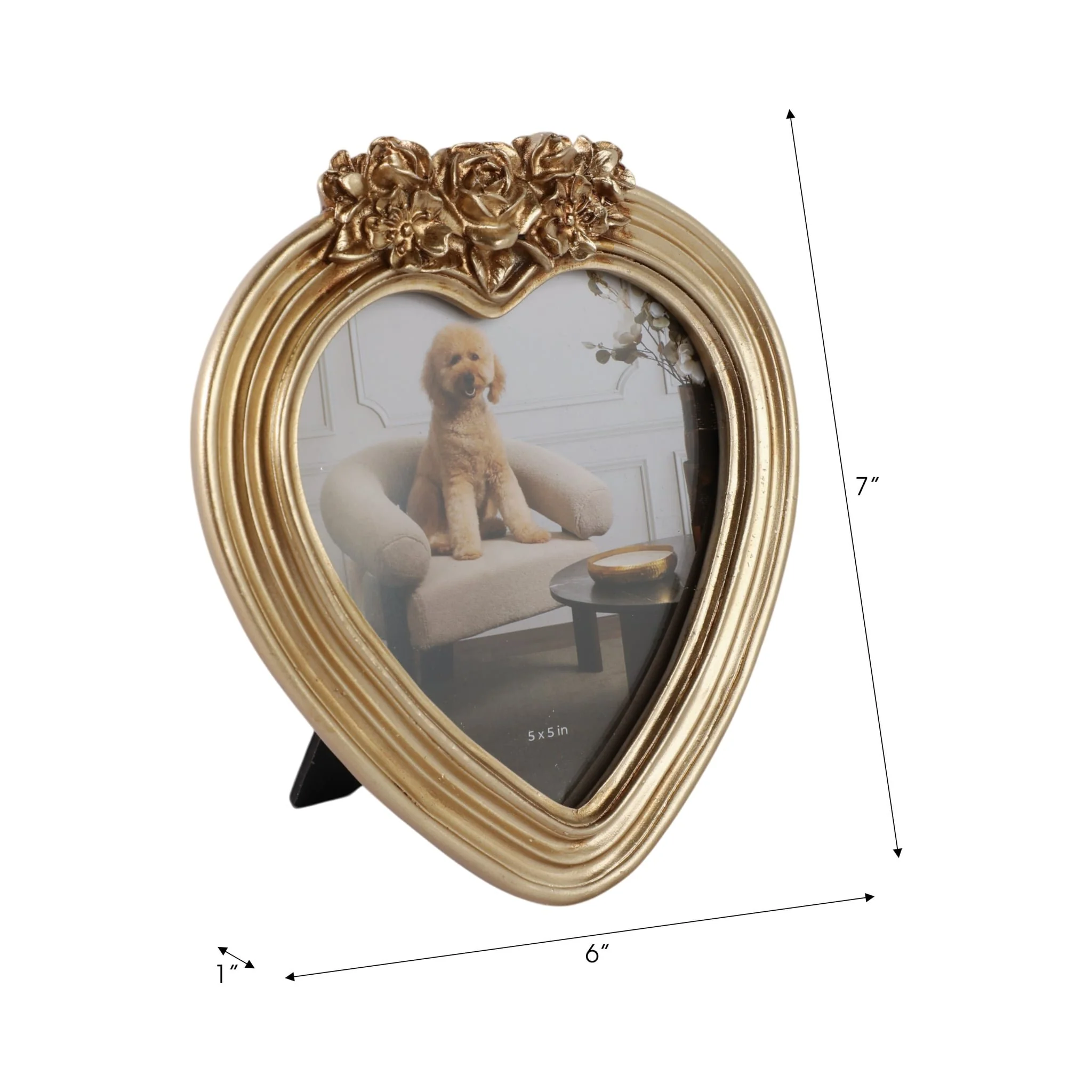 5x5 Heart Photo Frame With Roses, Gold - Image 7