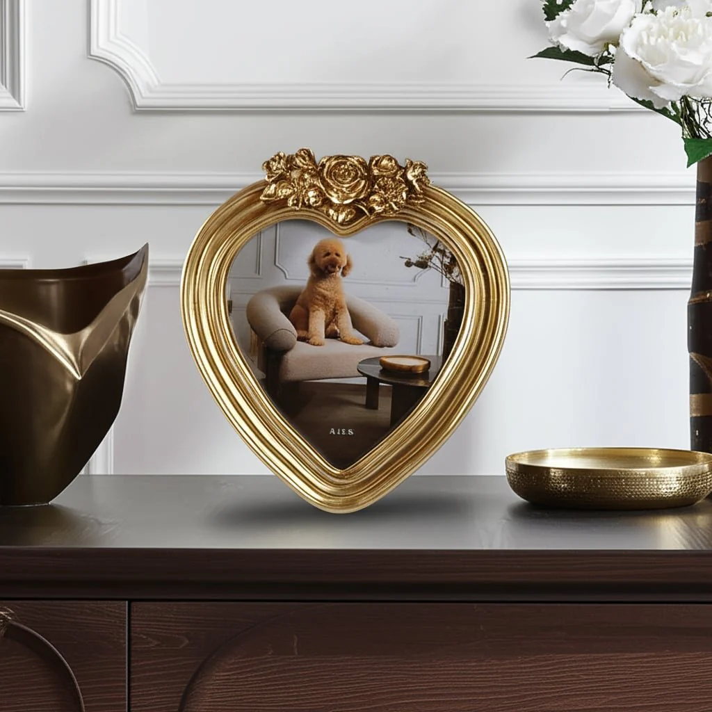 5x5 Heart Photo Frame With Roses, Gold - Image 9