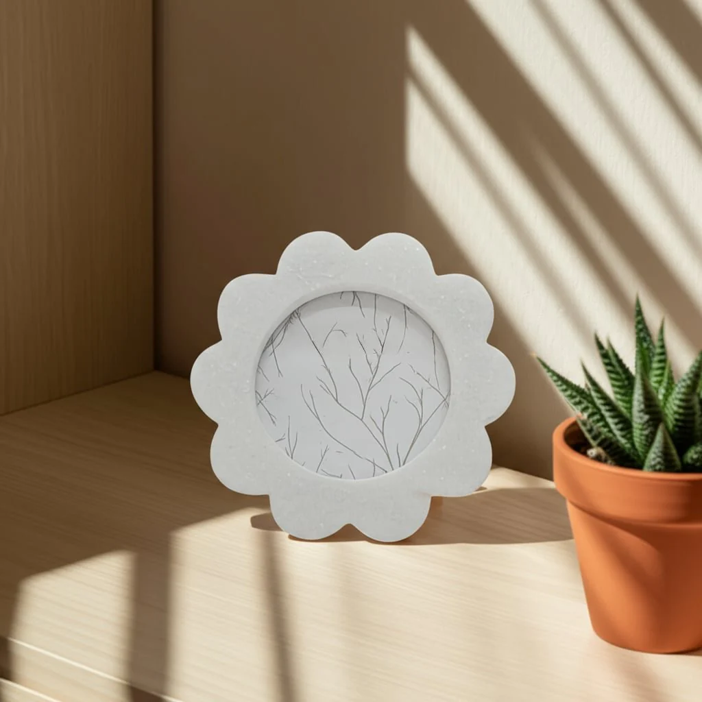 5x5" Marble Flower Photo Frame, White - Image 6