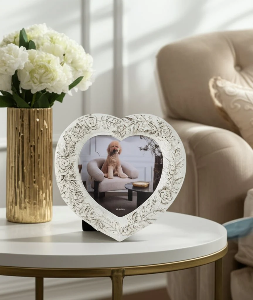 5x5 Stitched Border Heart Photo Frame, Ivory/gold - Image 10