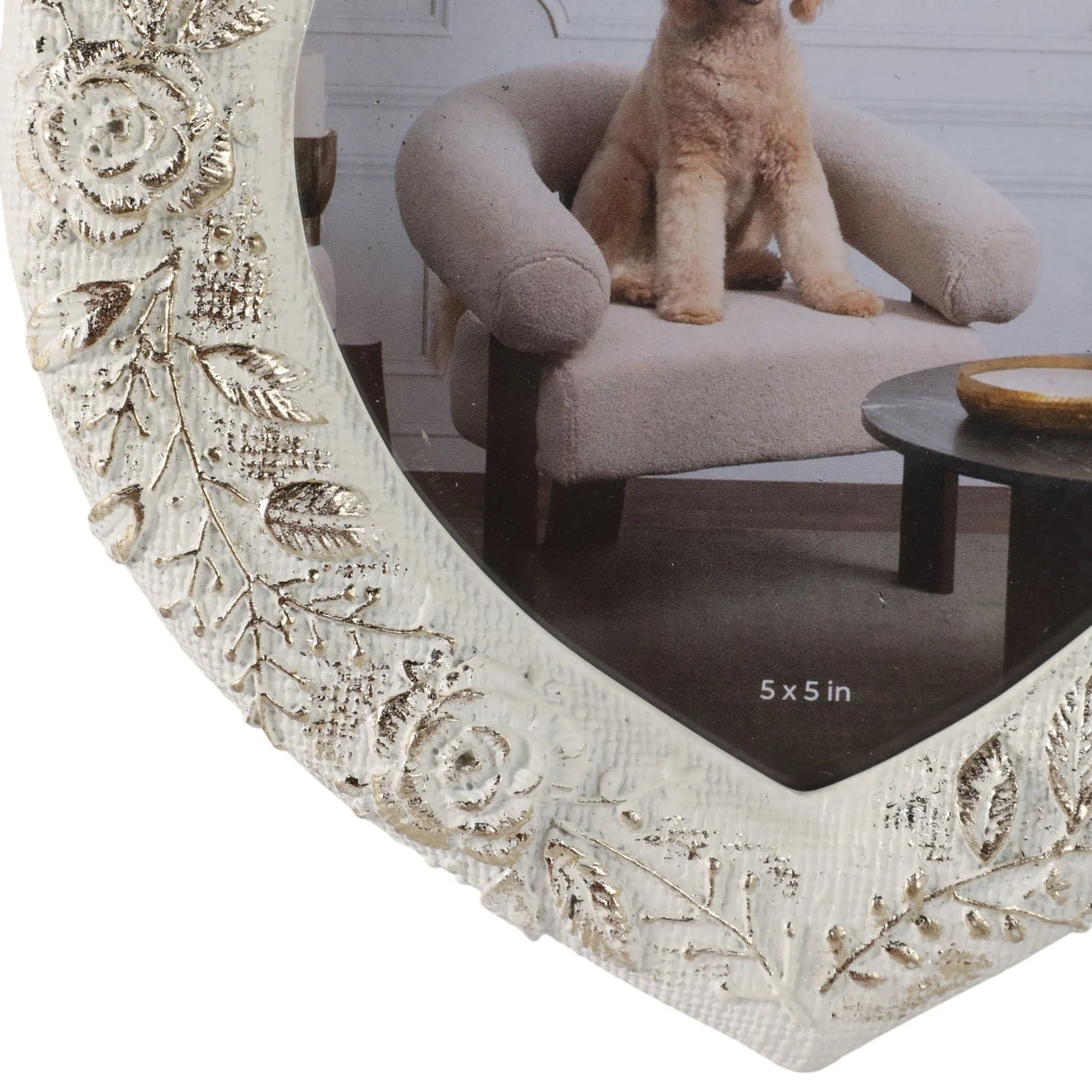 5x5 Stitched Border Heart Photo Frame, Ivory/gold - Image 5