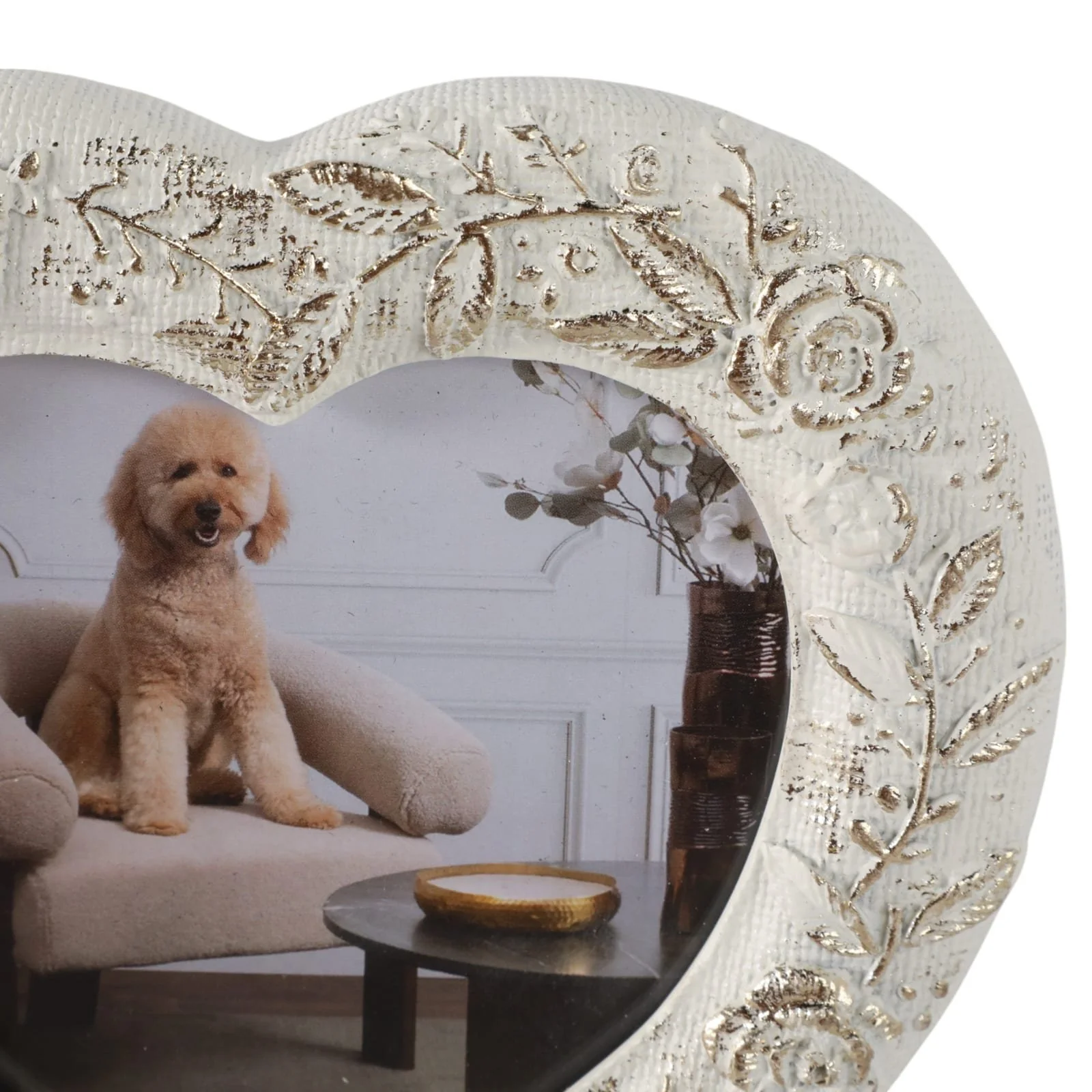 5x5 Stitched Border Heart Photo Frame, Ivory/gold - Image 6