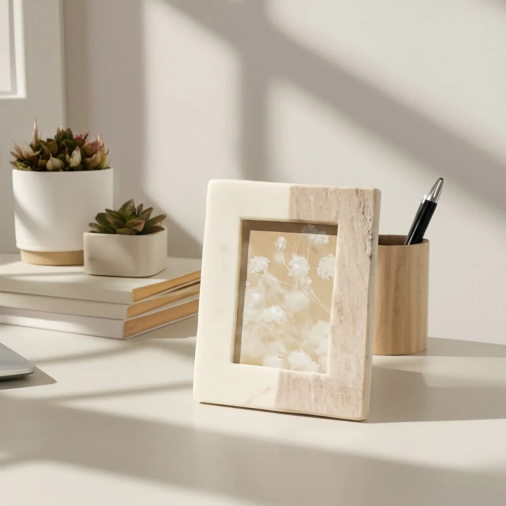 5x7 2-tone Marble Photo Frame, Beige/white - Image 10