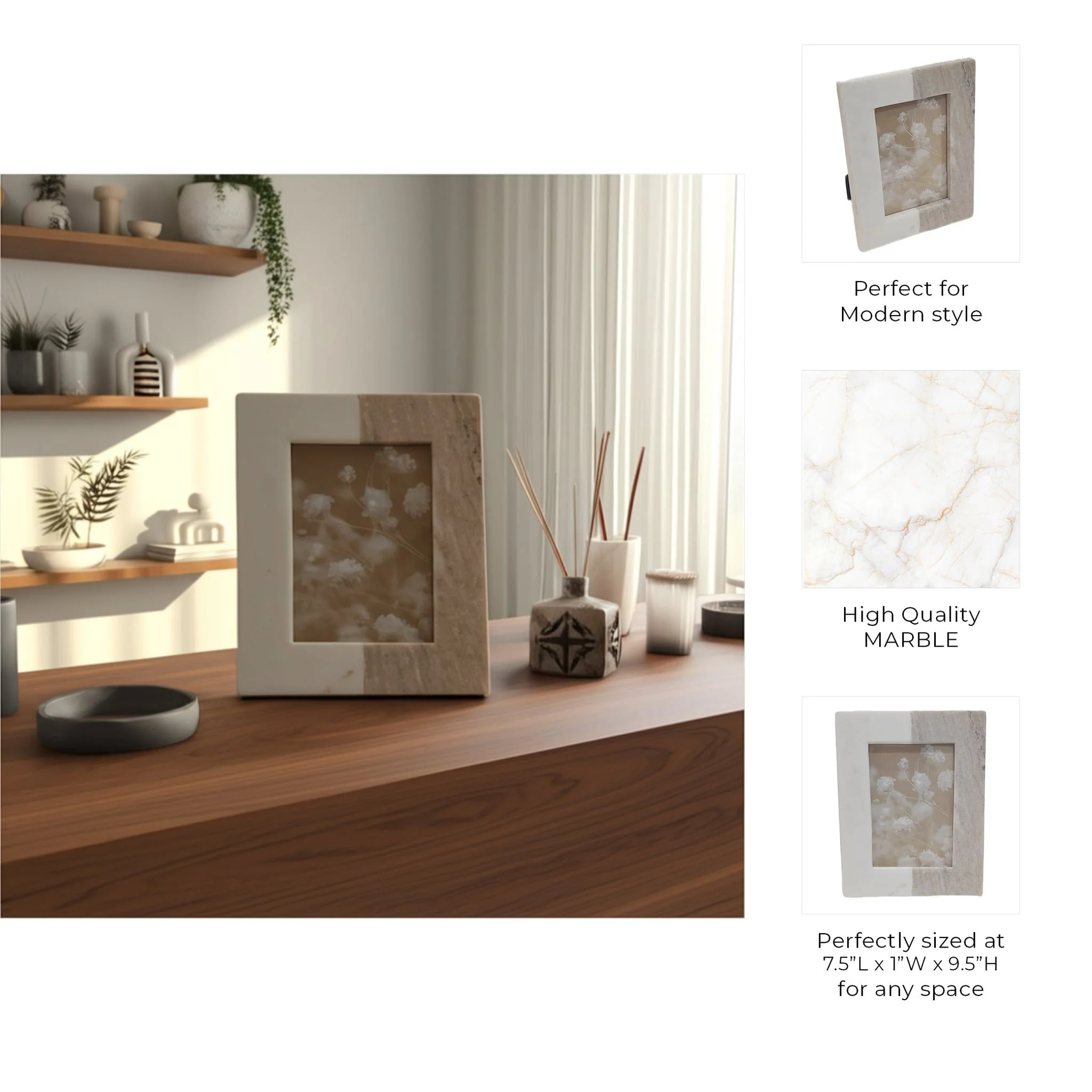 5x7 2-tone Marble Photo Frame, Beige/white - Image 8