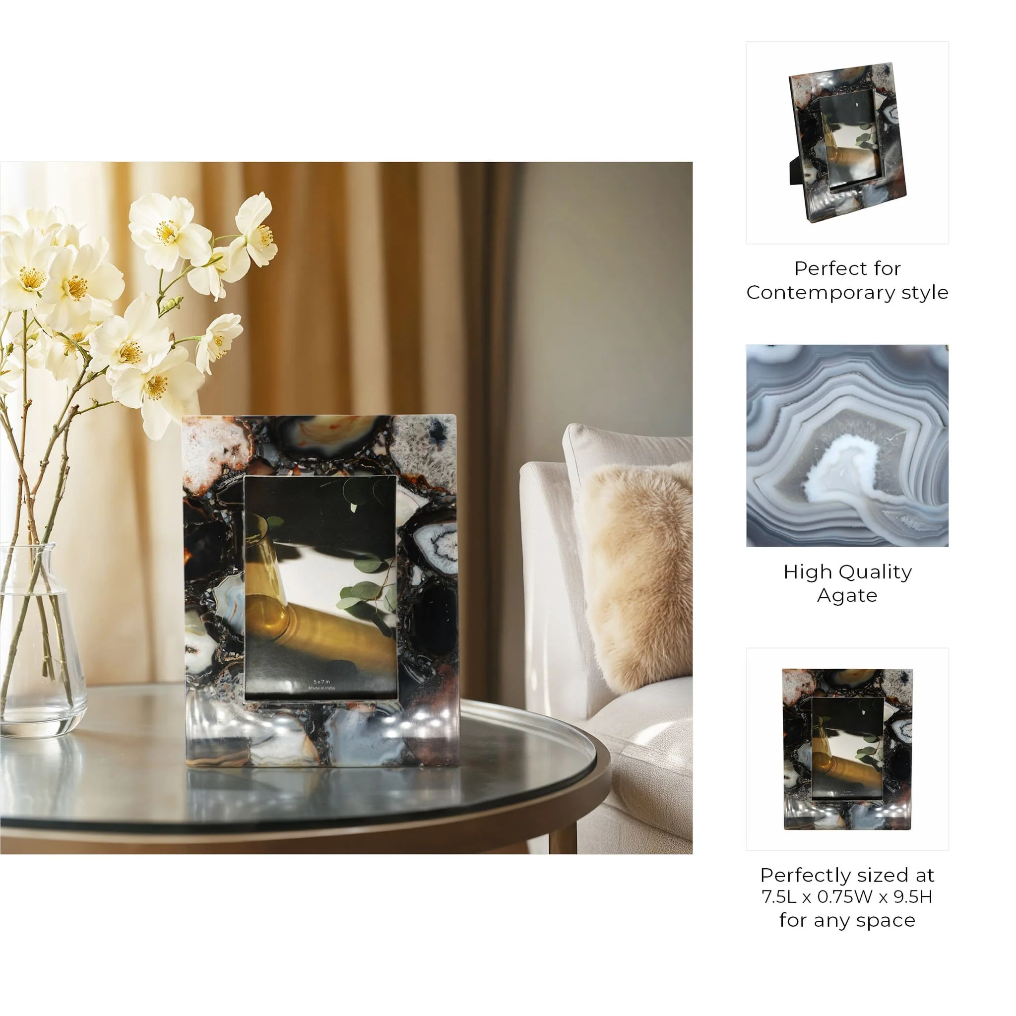 5x7 Agate Photo Frame, Black Multi - Image 2