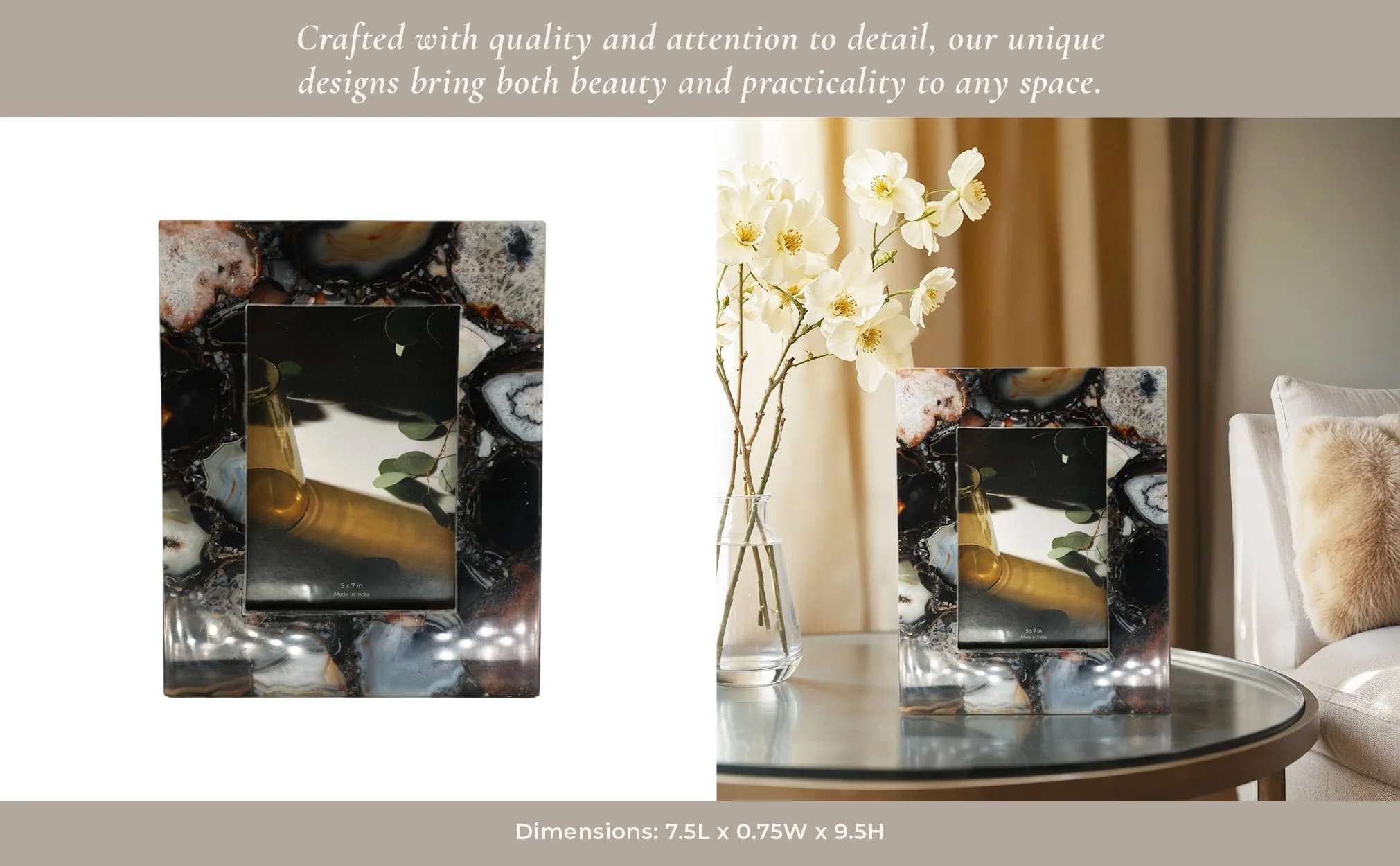 5x7 Agate Photo Frame, Black Multi - Image 4