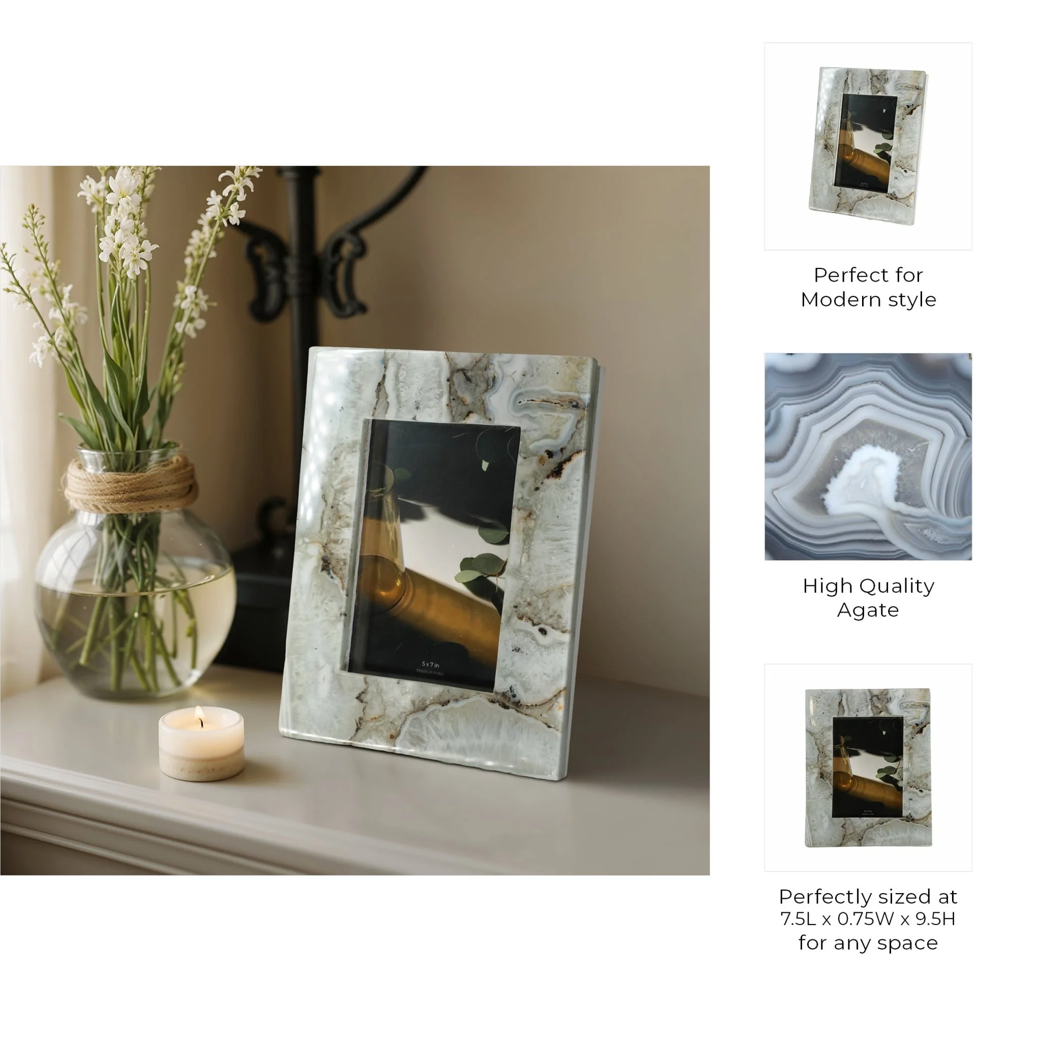 5x7 Agate Photo Frame, White - Image 4