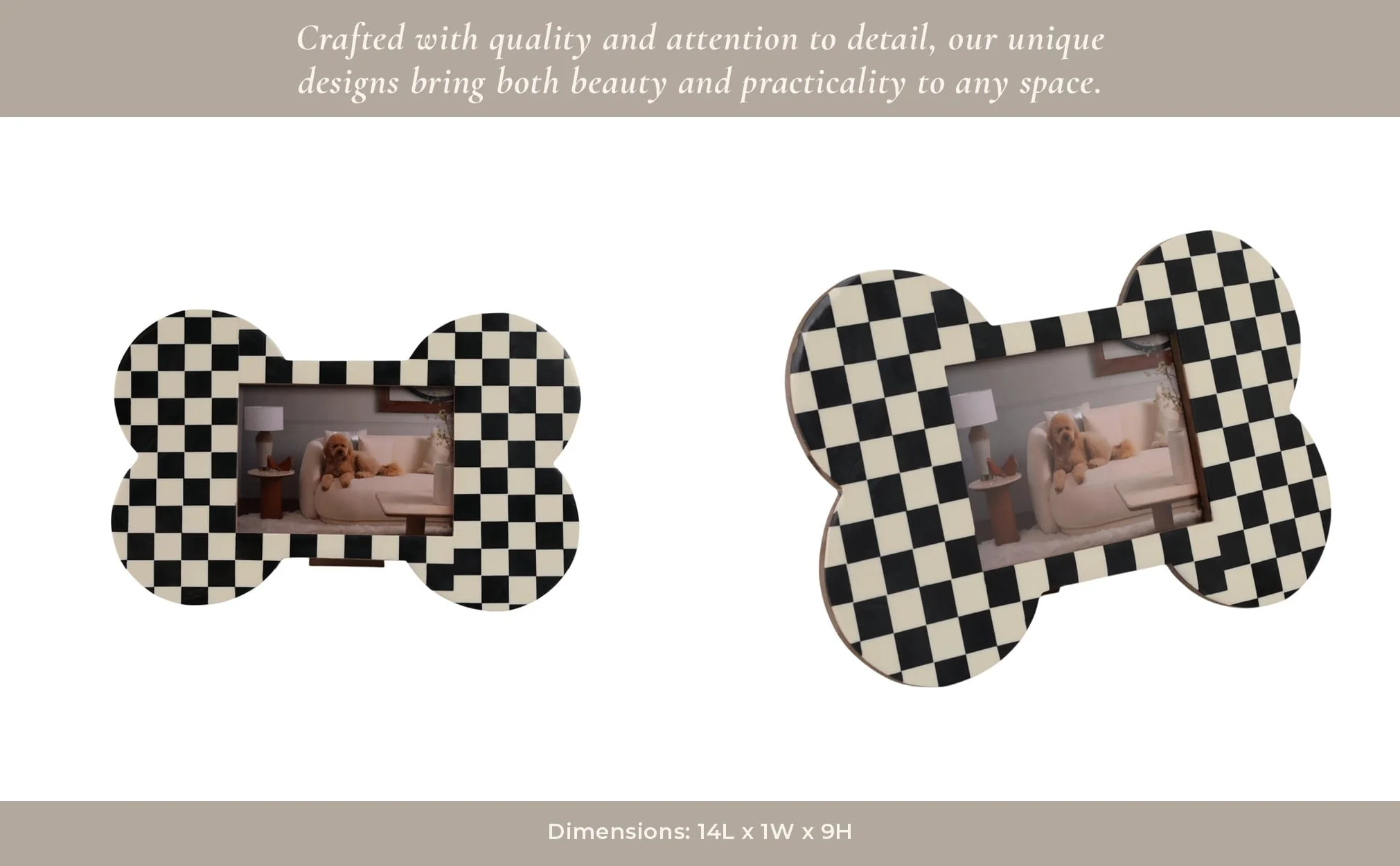 5x7 Checkerboard Dog Bone Photo Frame, Ivory/black - Image 10