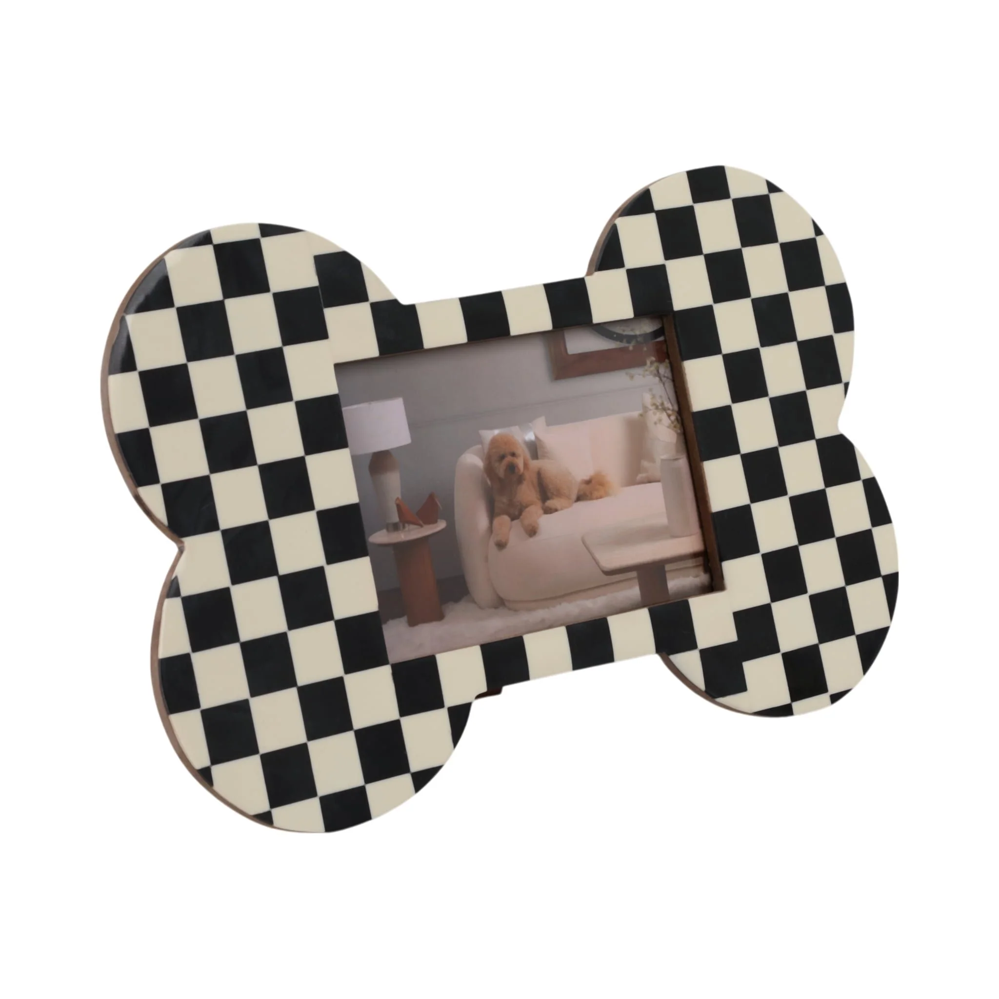 5x7 Checkerboard Dog Bone Photo Frame, Ivory/black - Image 2